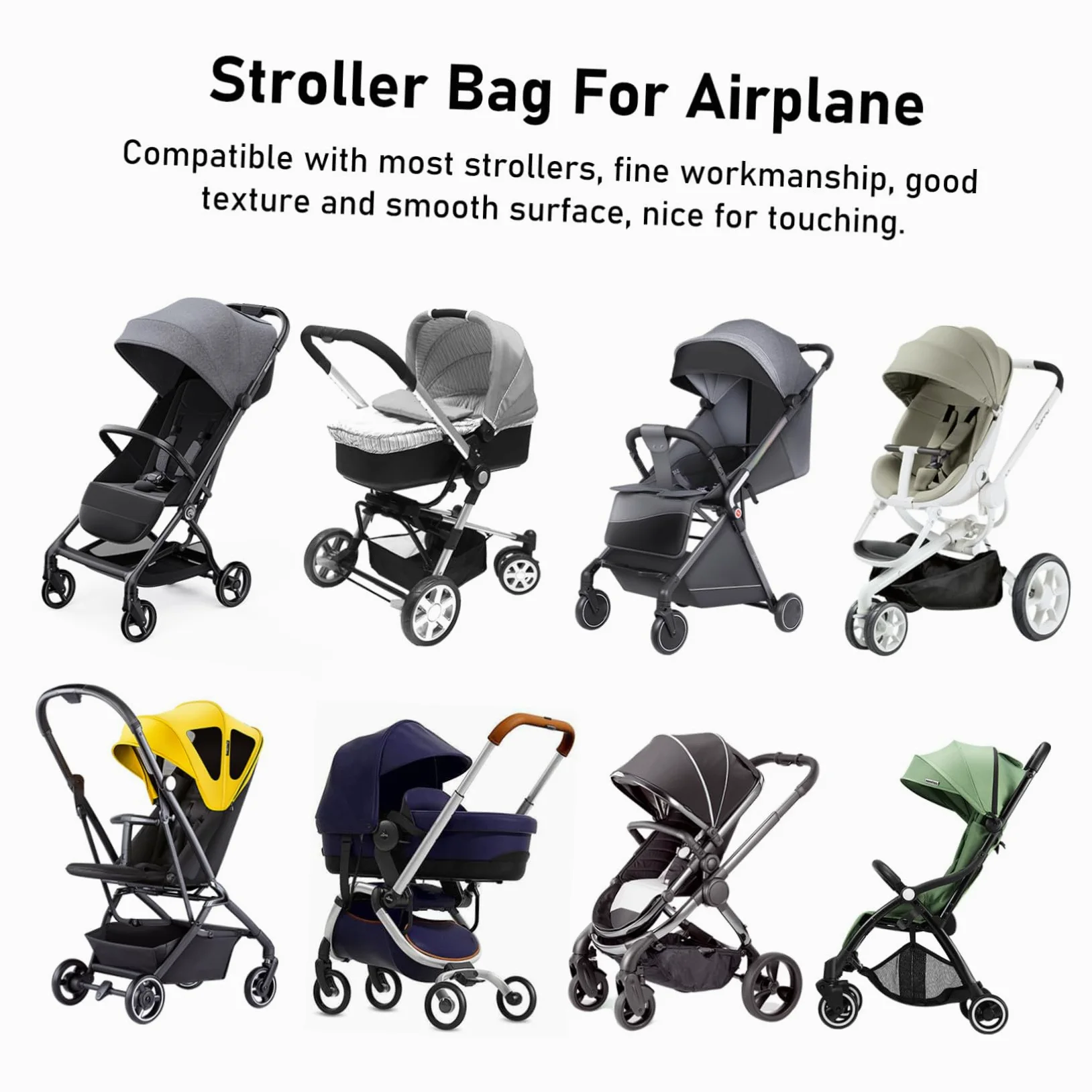 Borsa da Viaggio per Passeggino, Borsa per Aereo, Nylon Nero | Doppie Rinforzate Cuciture Bloccabile, Chiusura a Coulisse, Cinghie Spalla, e Viaggio Deposito