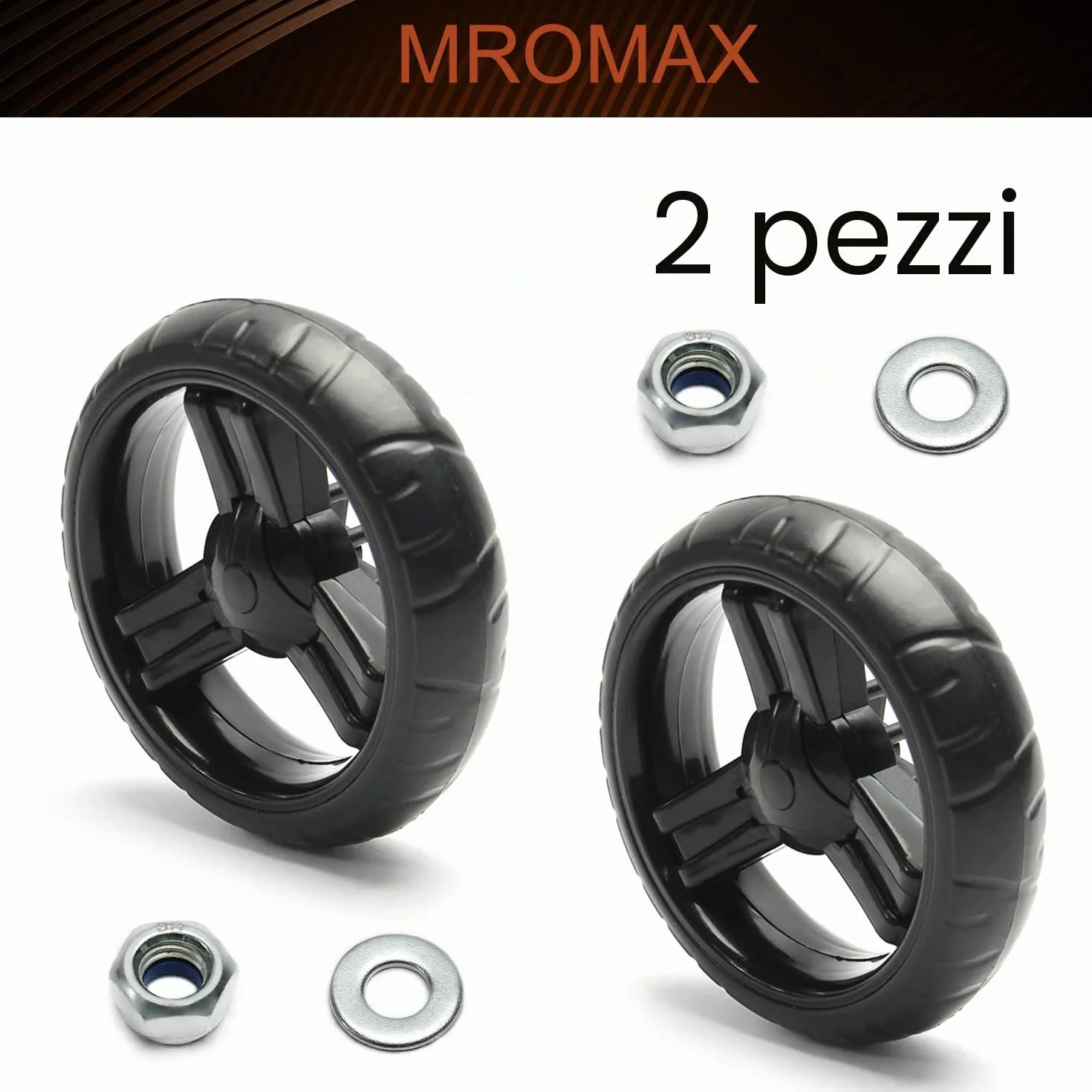 MroMax Ruote per Passeggino, 130 mm x 33 mm, Ruota Singola in Plastica, Ricambio per Passeggino e Animali Domestici, Colore Nero