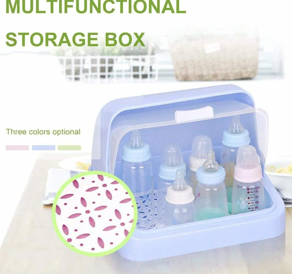 scolapiatti per biberon da Latte, Multifunzionale, Portatile, Contenitore per biberon da Allattamento con Coperchio Antipolvere, per la casa e la Cucina (Blu)