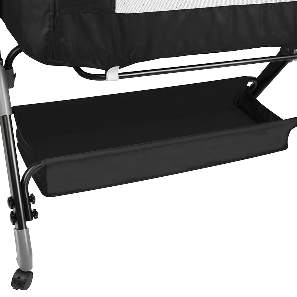 HUOLE 3 in 1 Culla Neonato Fianco Letto, Lettino Neonato Dondolo con Materasso, Culla Co-Sleeping Fino a 25 kg, Altezza Regolabili, Inclinazione di 20°-104 * 52 * 100-110 cm-nero