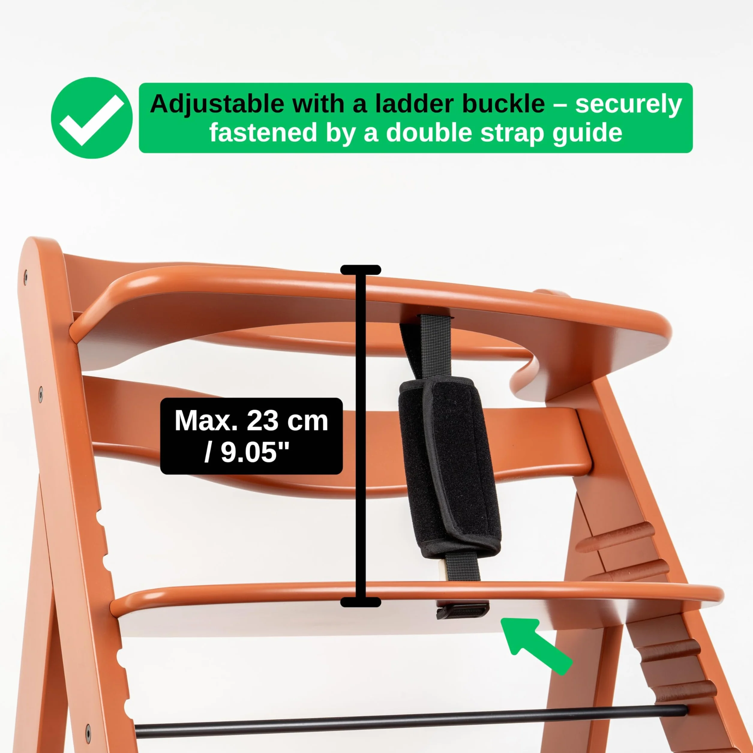 Cinghia inguinale con protezione per cintura per seggiolone, confezione da 2, in nero, cinghie per cintura compatibili con Hauck Alpha Beta, Stokke Tripp Trapp, roba e molti altri