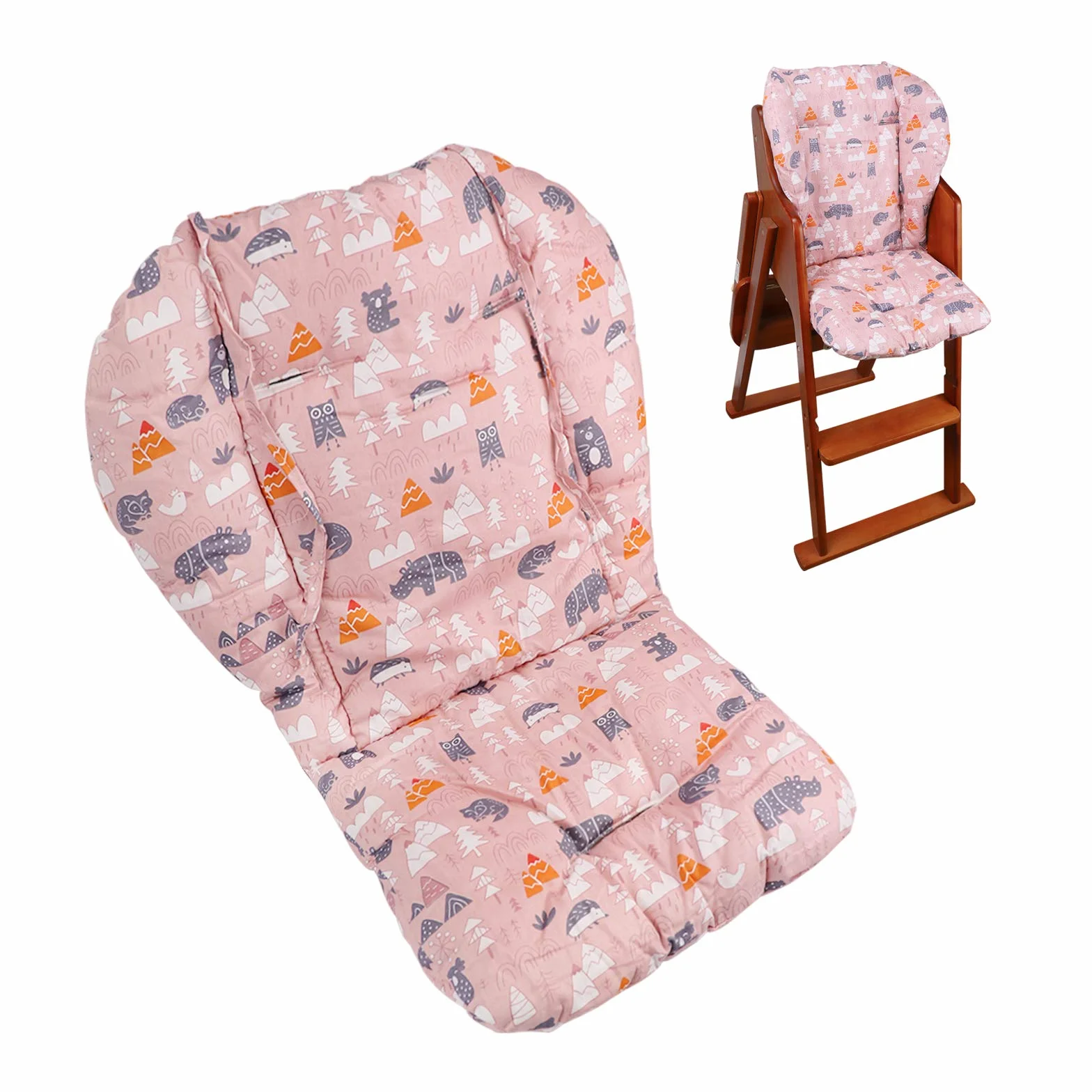 Cuscino Spesso Per Seggiolone In Legno,Imbottito Per Seggiolone, Tappetino Per Fodera Per Sedia Da Pranzo Per Bambino Universale Passeggino Cuscino(foresta rosa)
