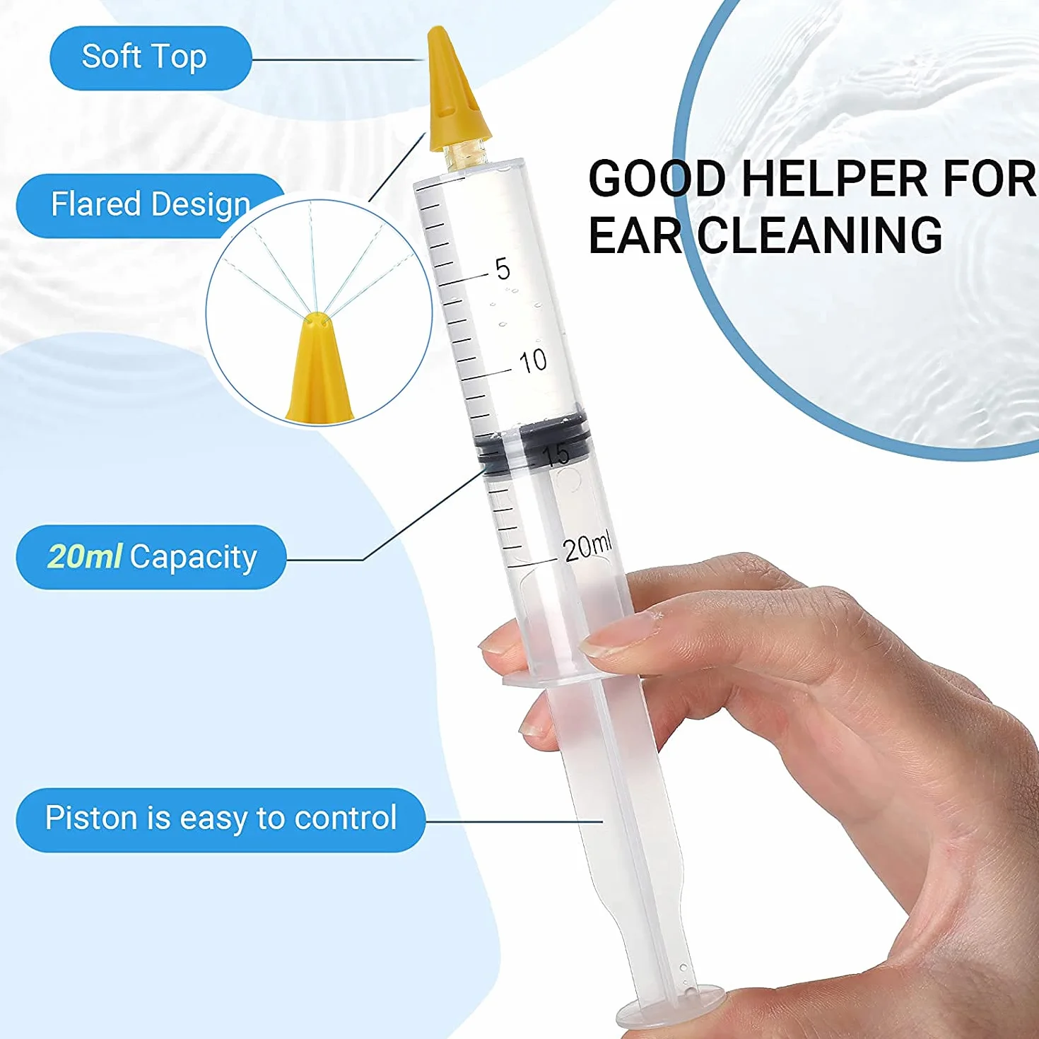 Pulitore Orecchie con 4 Punte a Getto Quintupla, Kit Siringa Pulisci Orecchie, Pulitore Intelligente per le Orecchie per Rimuovere il Cerume Facile da pulire per Bambini e Adulti