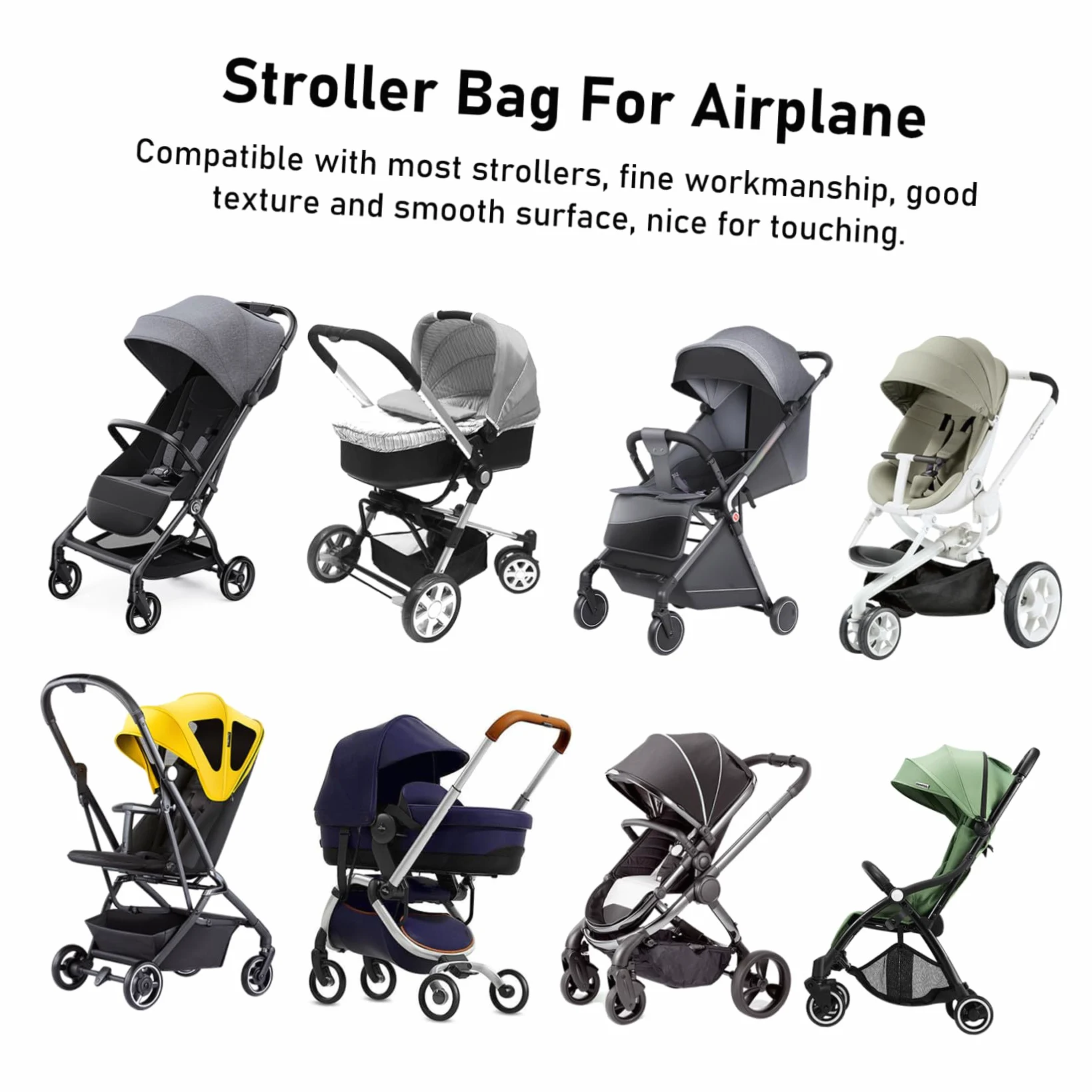 NUOBESTY Borsa da Viaggio Nero Chiusura a Coulisse Bloccabile in Nylon e Tracolle Regolabili e Protezione Durante Trasporto per Passeggino per Viaggi Aerei