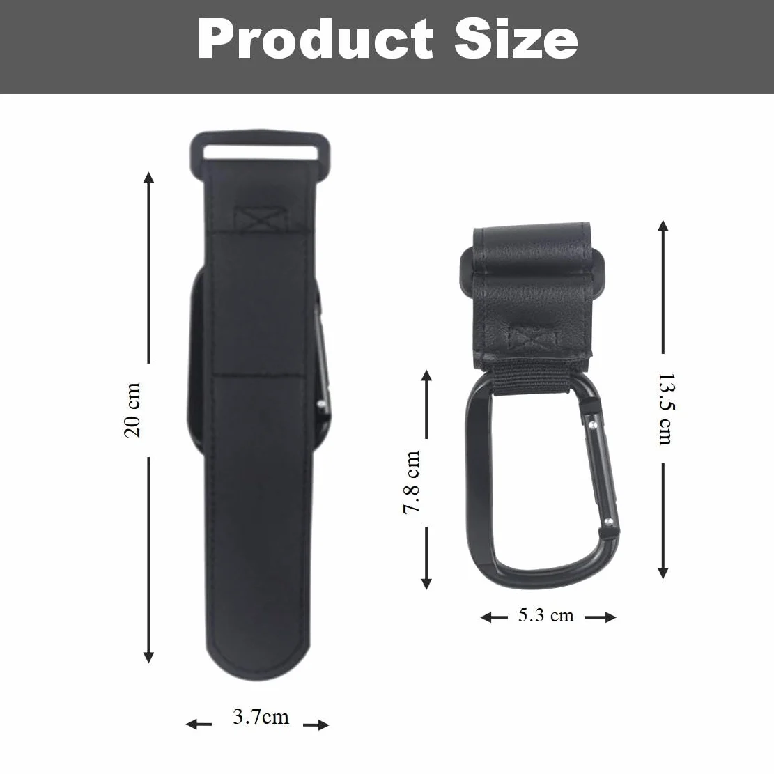 2 Ganci Per Passeggino, Velcro Allargato E Moschettone Quadrato Per Borse Zaino Pannolino Borse Shopping Accessori Passeggino Ganci Per Seggiolini Auto Universale (NERO)