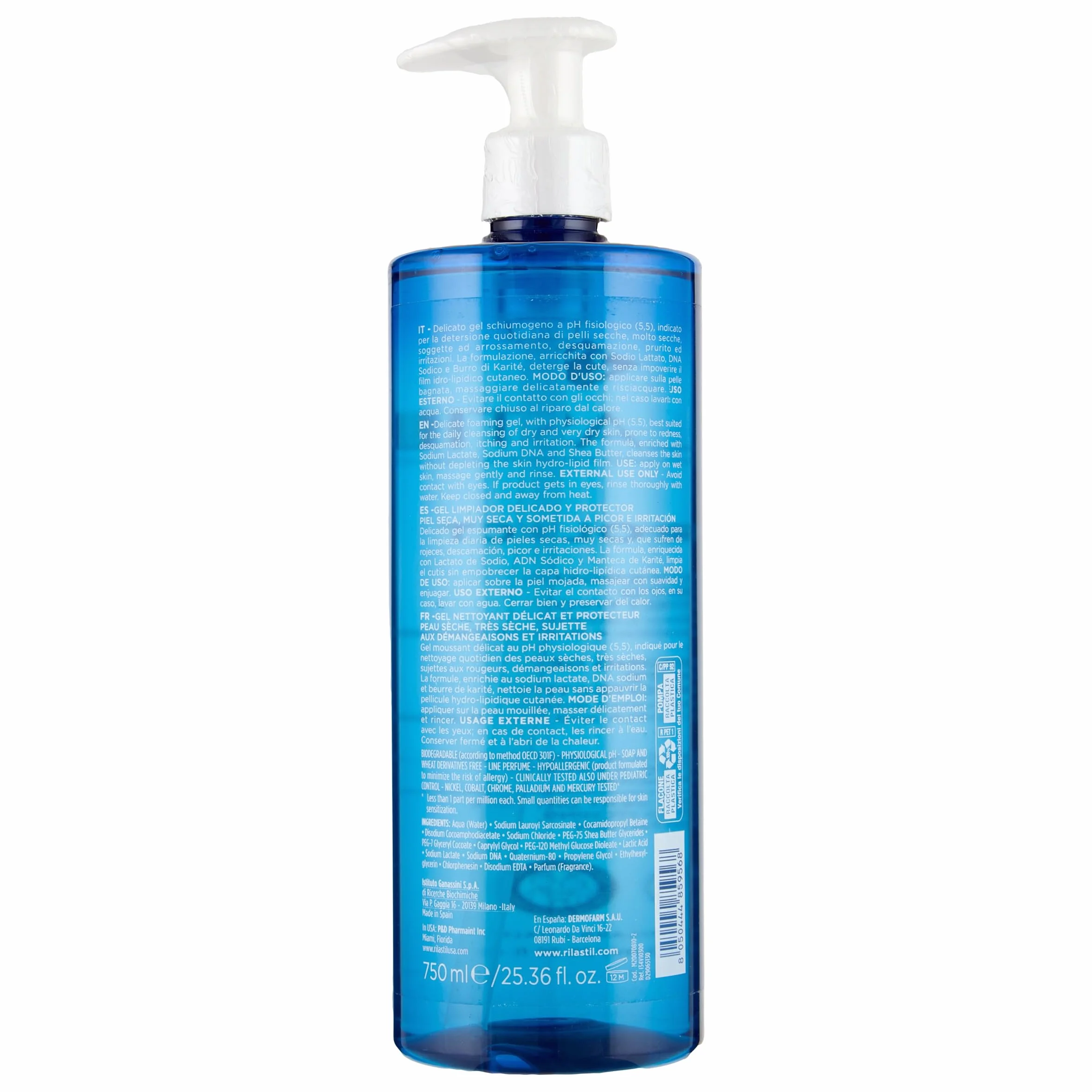 Rilastil Xerolact Gel Detergente per Neonati, Bambini e Adulti, Delicato e Protettivo per le Pelli con Tendenza Atopica, Confezione da 750ml