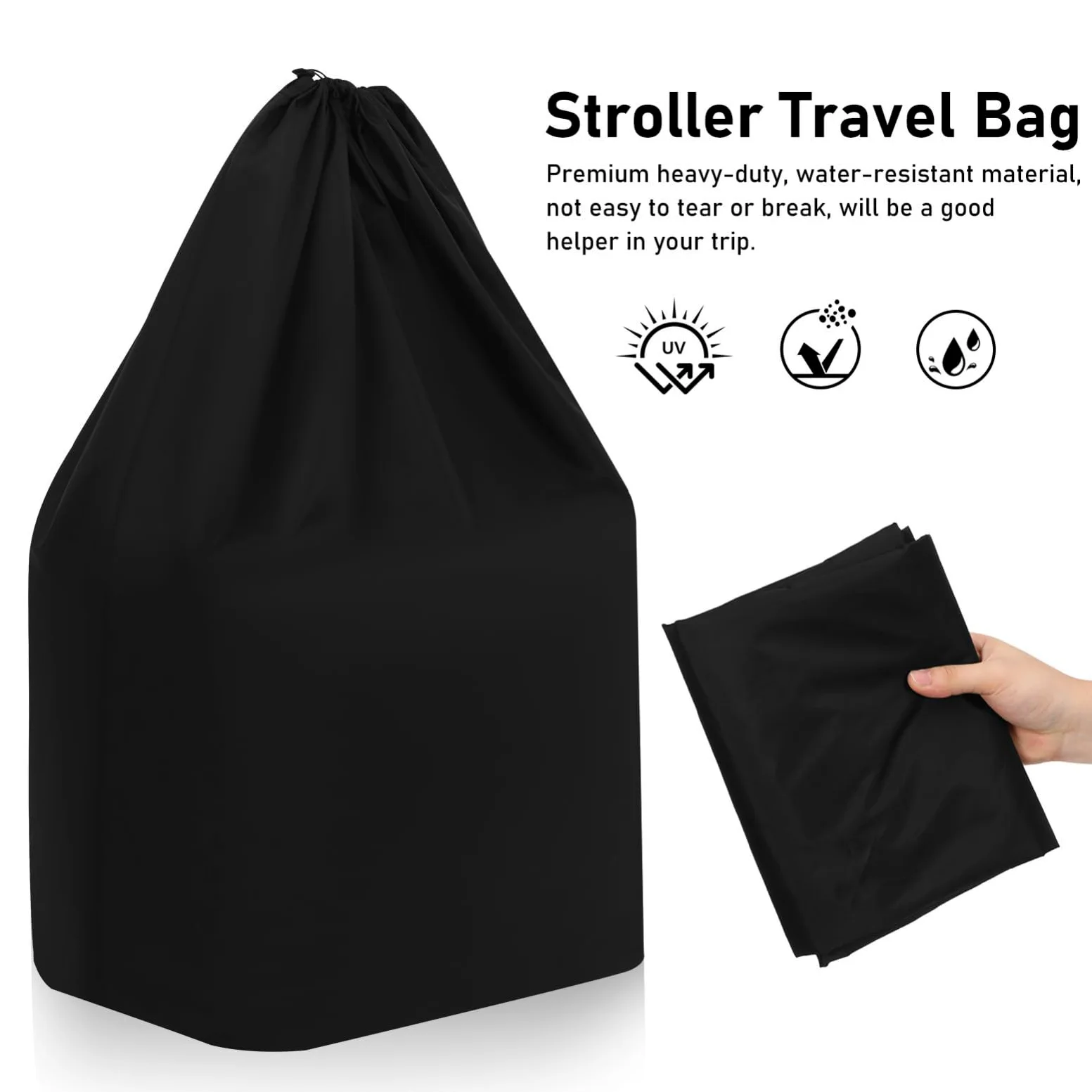 GLEAVI Borsa e Cuciture Rinforzate in Nylon Nero per Passeggino da Viaggio Chiusura a Cordoncino Bloccabile con Doppia Tracolla Comoda per Viaggi in Aereo