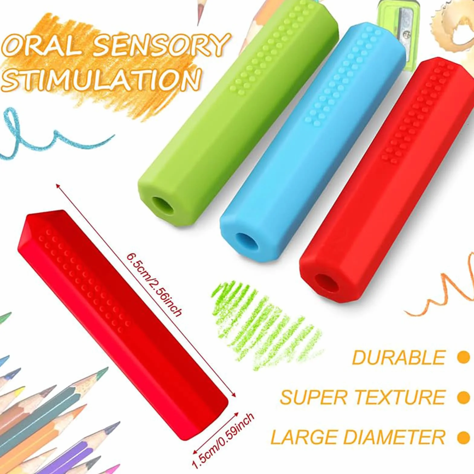 6 Pack Cappucci Da Masticare Da Masticare Silicone Decorazioni Per Matite Masticare Penna Masticabile Per Bisogni Speciali Di Motricità Orale Senza Pericoli Per Ragazzi Ragazze