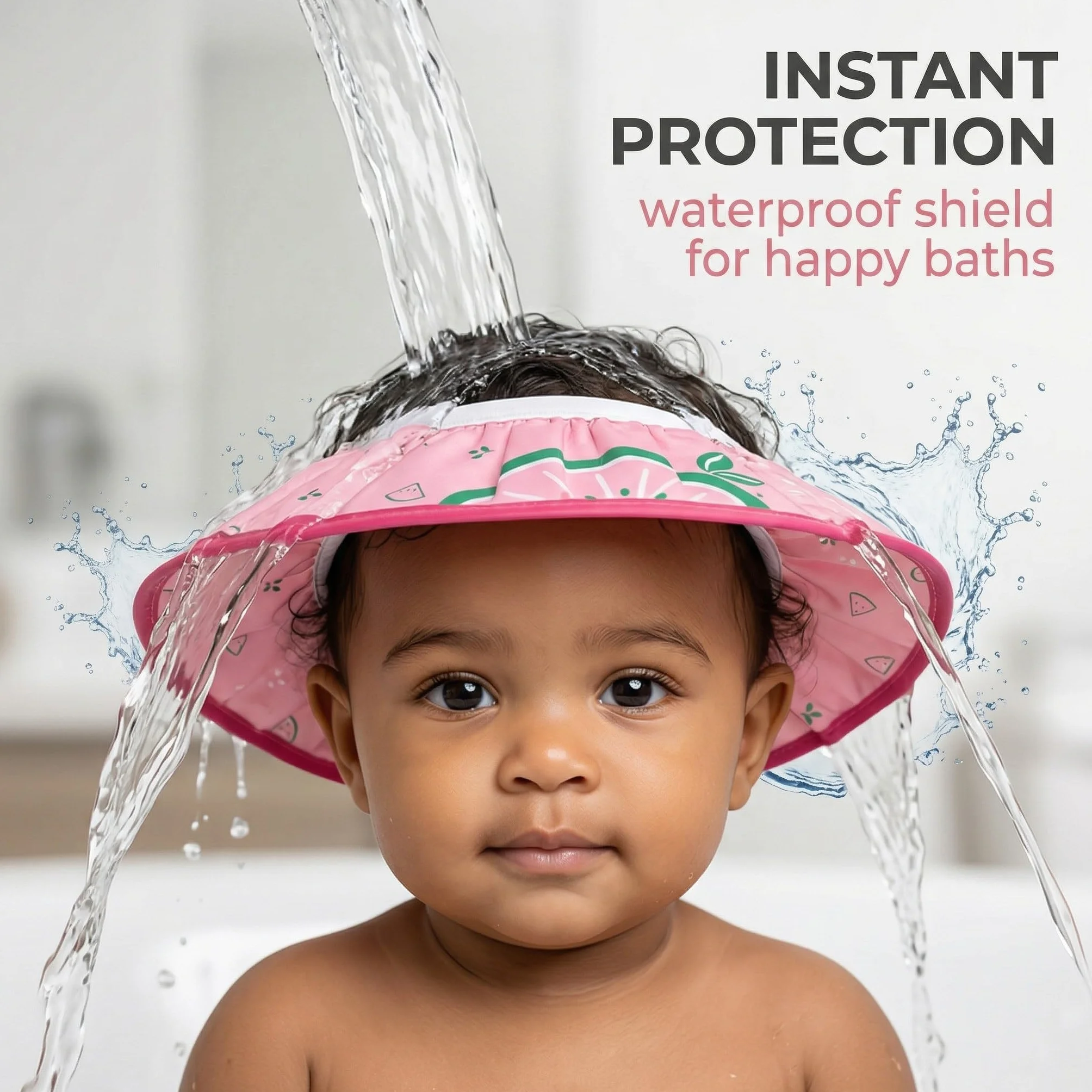 Cappello da Doccia per Bambini e Neonati Visiera da Bagno Regolabile Protezione Impermeabile Shampoo Cappello Morbido per Bagno (Diametro Interno 10 cm, Diametro Esterno 30 cm)(Rosa)