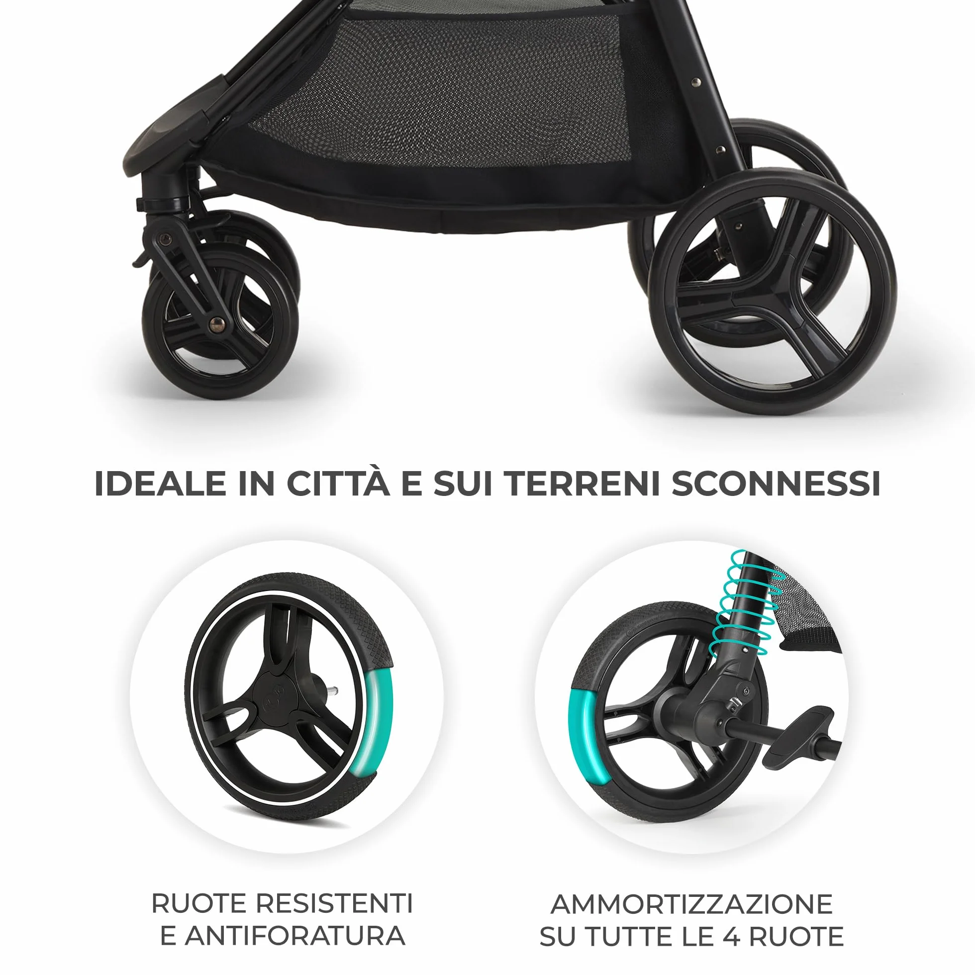 Kinderkraft GRANDE PLUS Passeggino Leggero dalla Nascita fino 22 kg, Pieghevole con una Mano, Posizione Sdraiata, L'ammortizzazione su Tutte le Ruote, Cappottina XL, Happy Shapes
