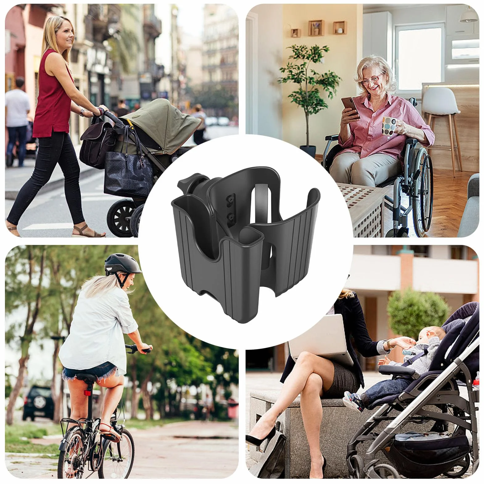 Supporto per portabicchieri per passeggino, supporto per telefono e bicchieri, robusto, regolabile, rimovibile, organizer per scooter, telefono, sedia a rotelle, deambulatore, mobilità, scooter e bici