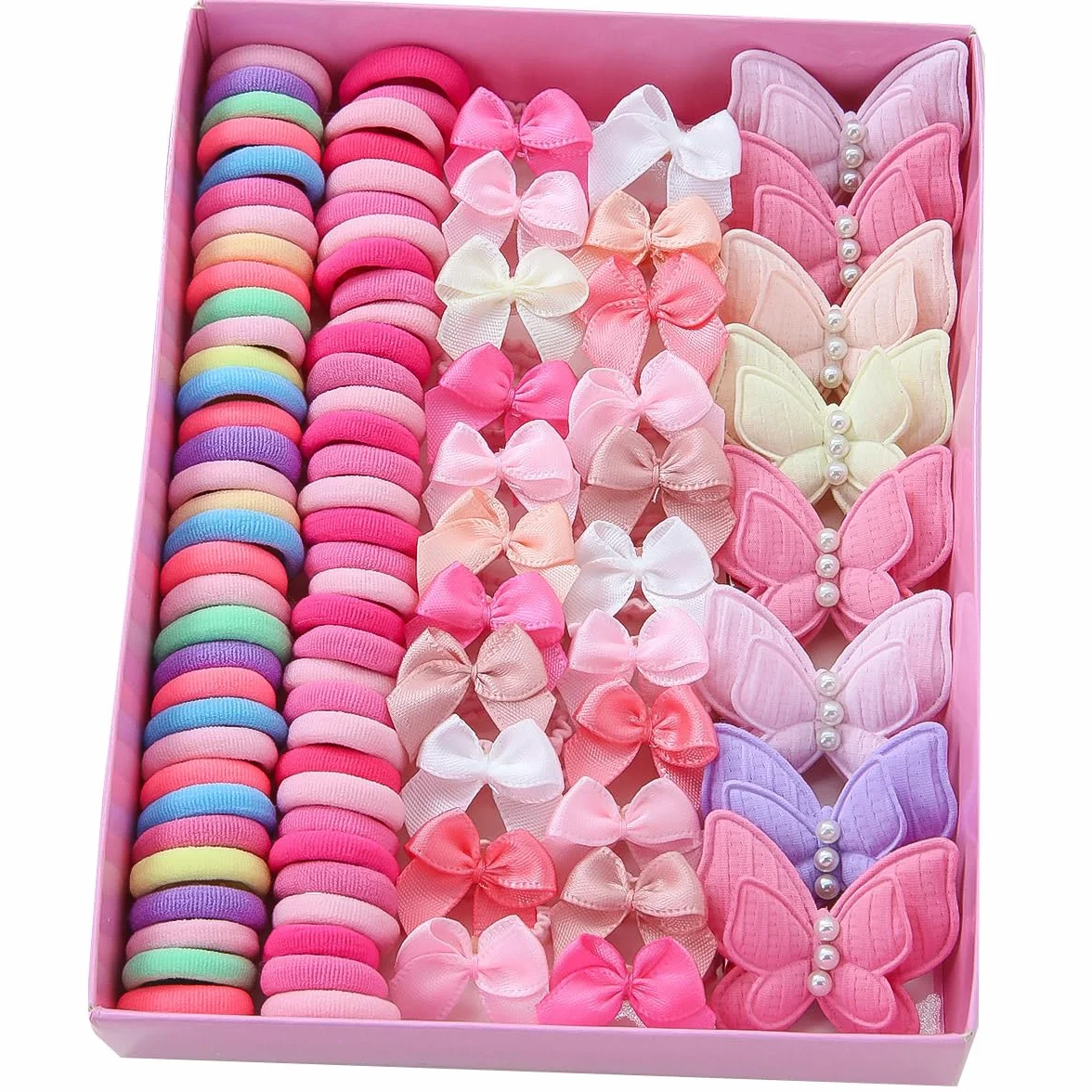 Set di accessori per capelli da bambina, 230 pezzi, clip a farfalla e fasce elastiche, rosa e multicolore