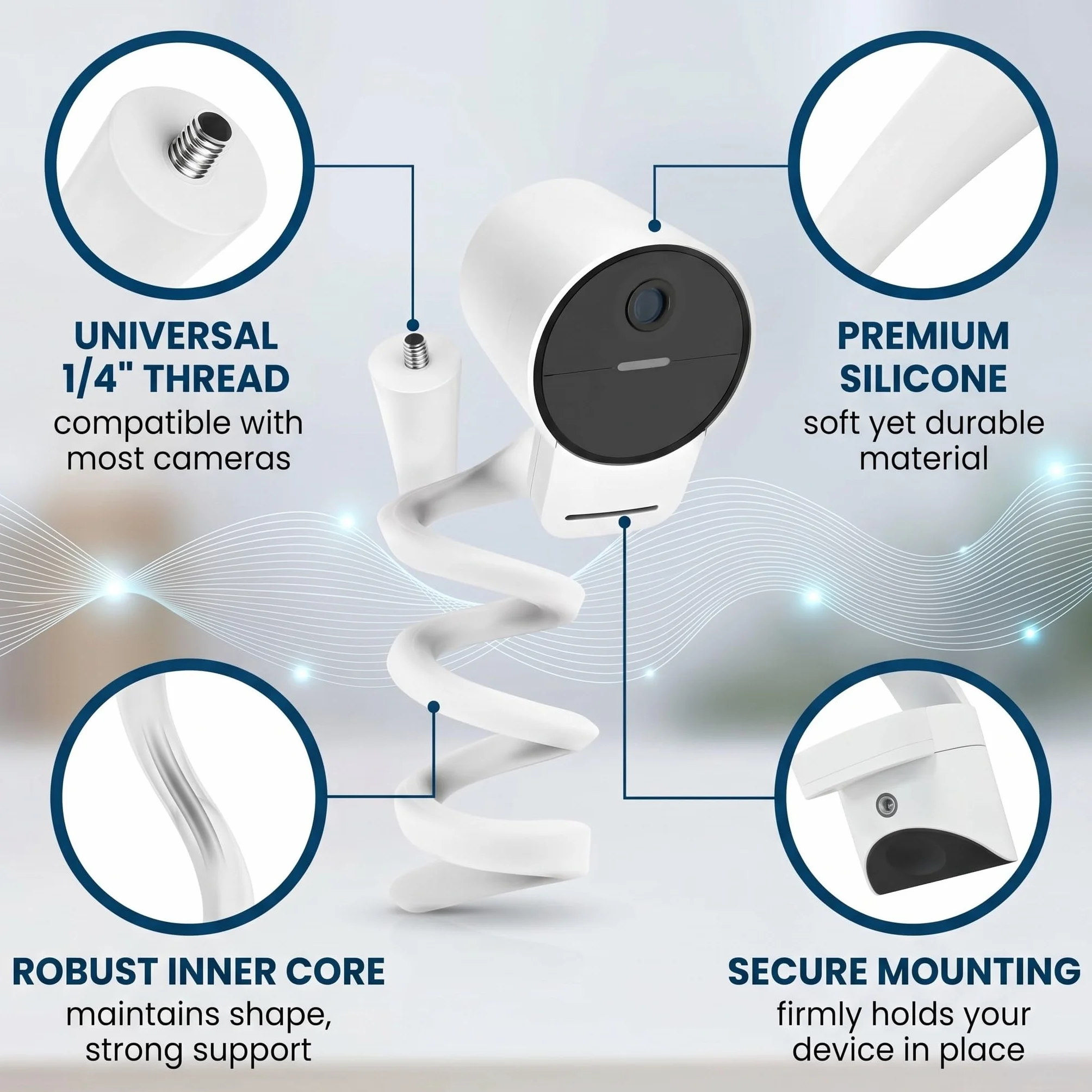 Supporto Baby Monitor Universale, Braccio Flessibile per Telecamera Culla, Compatibile con Supporto Telecamera Senza Fori per Monitoraggio Neonati, Bianco