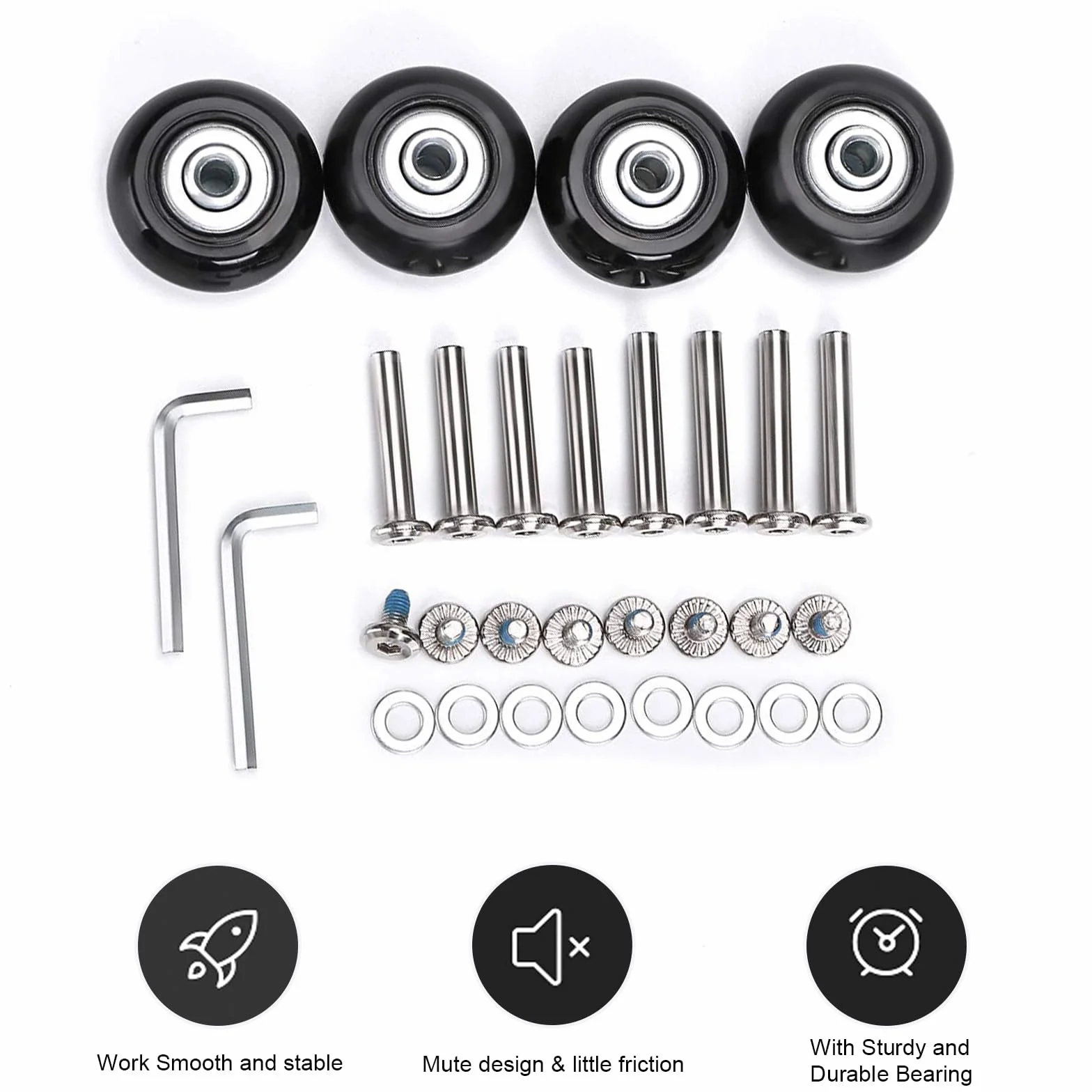 4 Pezzi Ruote Trolley Ricambio 50mm x 18mm Ruote Valigia Ricambio Ruote per Valigia con Parti di Ricambio Dell'Albero in Metallo Adatto per Boxie Carrelli a Mano Passeggini (Nero)