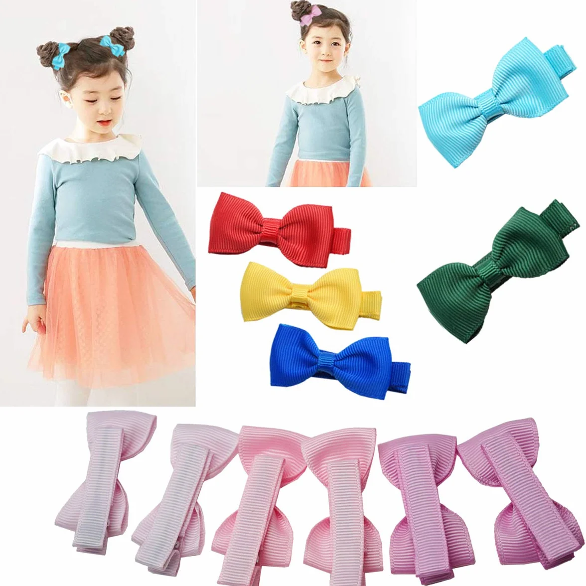 40 fiocchi per capelli da 5 cm con clip a coccodrillo e nastro in grosgrain, accessori per capelli per bambini, neonati e ragazzine