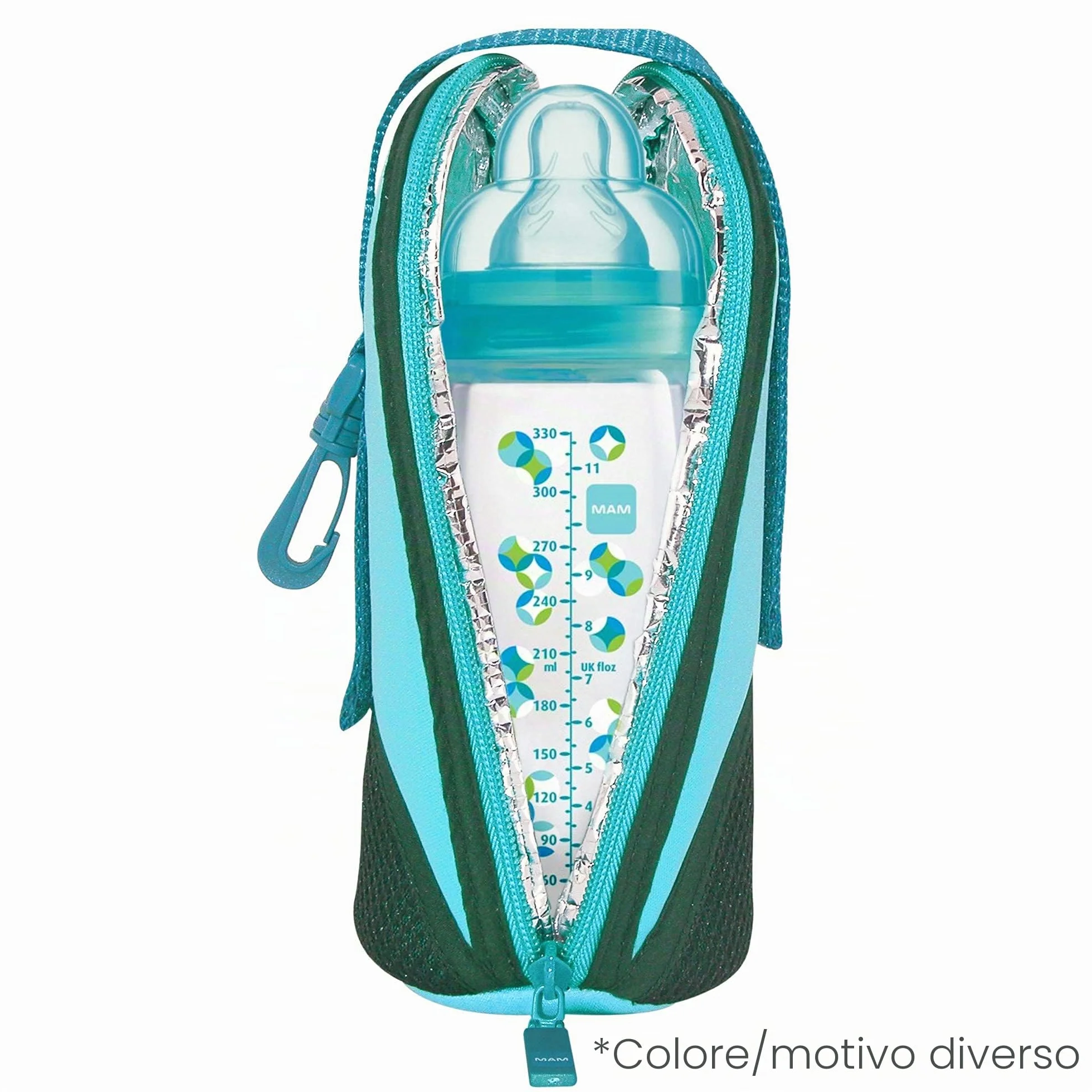 Istruzioni in lingua straniera - MAM - Borsa termica con strato isolante, mantiene i liquidi caldi e freddi, borsa termica per molti biberon comuni, blu