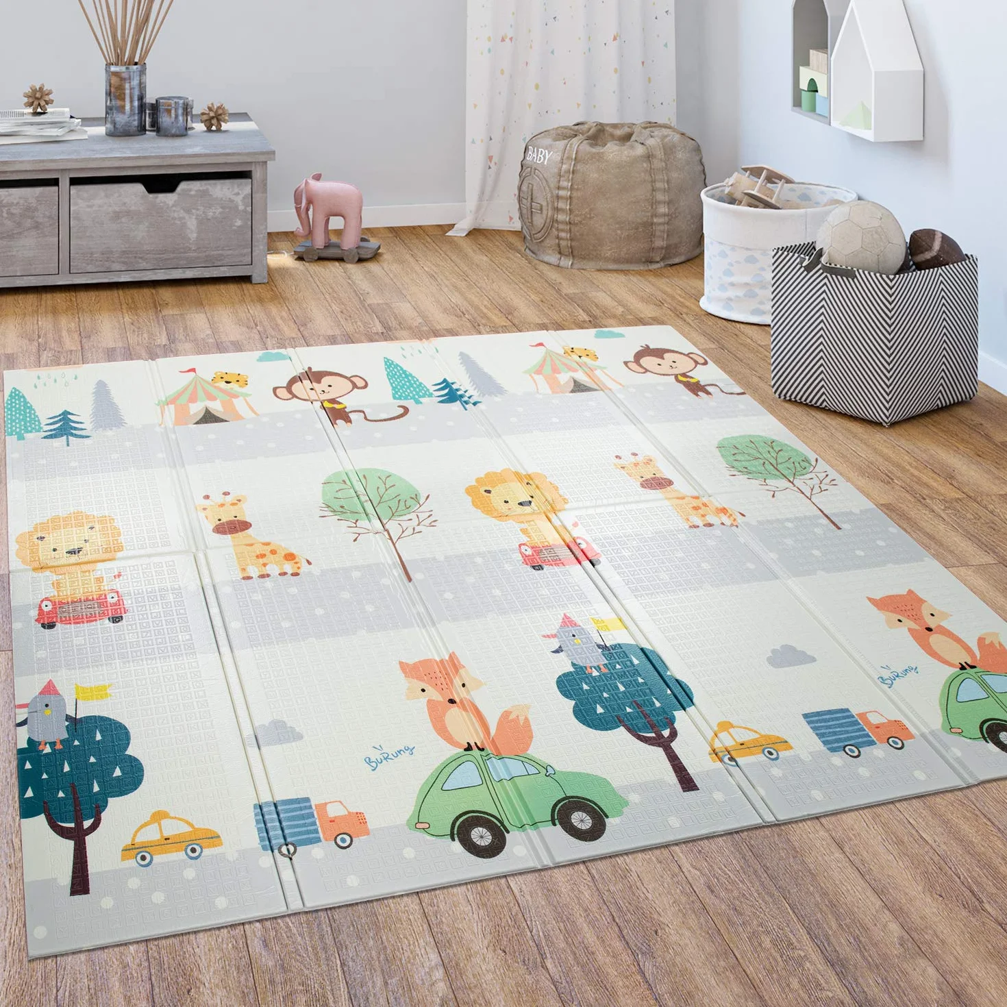 Paco Home Tappeto Gioco Bambini Gattonare Bebè Pieghevole Lavabile Reversibile Animale, Dimensione:150x200 cm, Colore:Multicolore