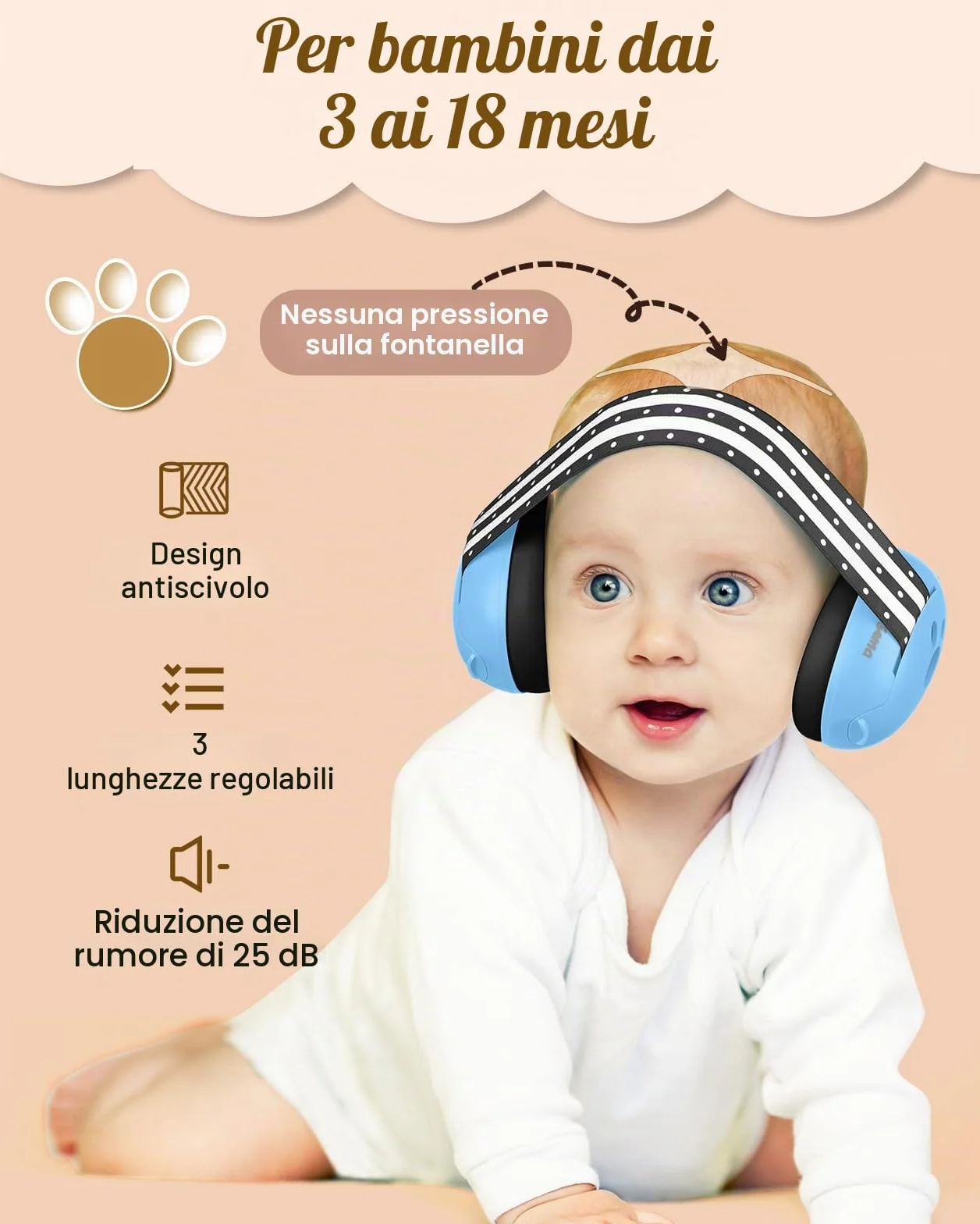Lilian&Gema Casco Anti Rumore 2 in 1, Confortevole e Regolabile per Bambini fino a 48 Mesi, Ideale per Sonno e Attività