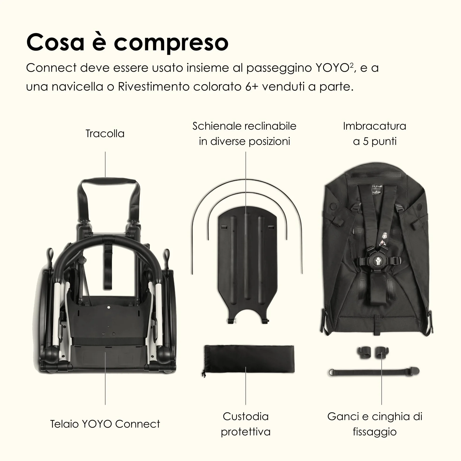 BABYZEN YOYO Connect, Bianco - Trasforma il tuo passeggino YOYO2 in un passeggino doppio - Compatto e maneggevole