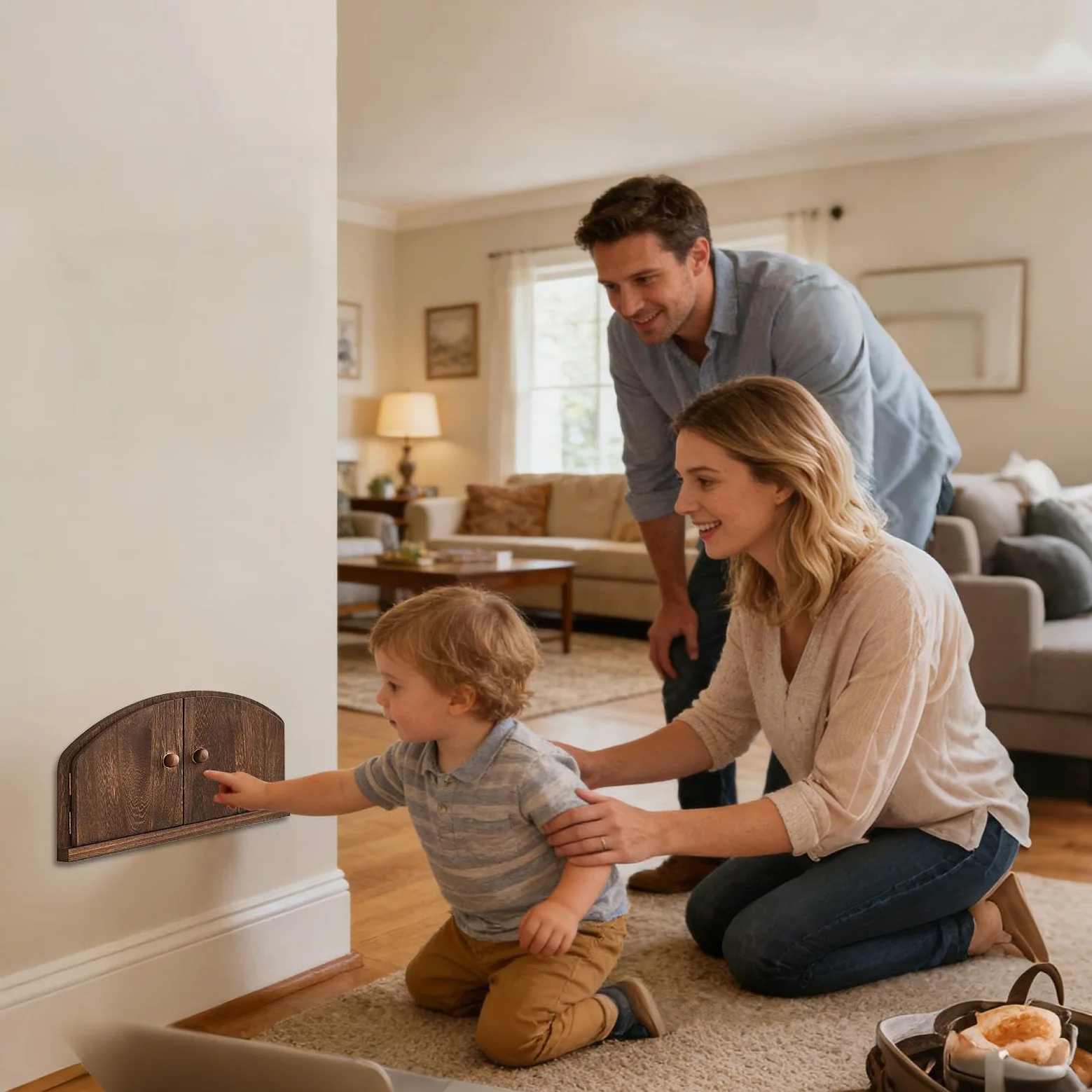 Copriprese da Parete in Legno Decorativo in Legno Rustico Senza Forature | Copriplacca con Porta Fatata Per Arredo Interni Soggiorno Camera Bebè Appartamento Dormitorio Ufficio Scuola Bambini Anim