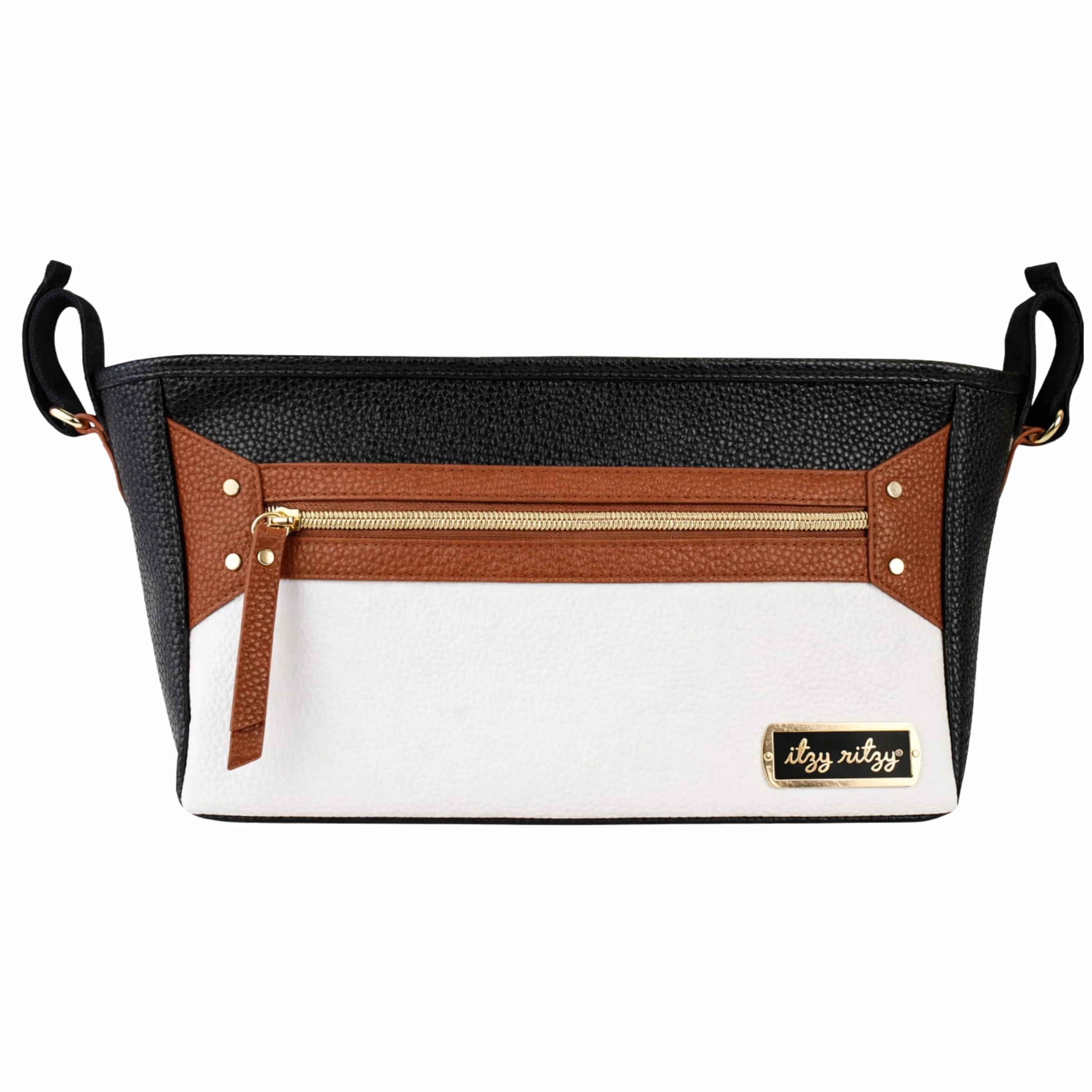 Itzy Ritzy Organizer regolabile per passeggino, dotato di due tasche frontali integrate con cerniera e cinghie regolabili per adattarsi a quasi qualsiasi passeggino, caffè e crema