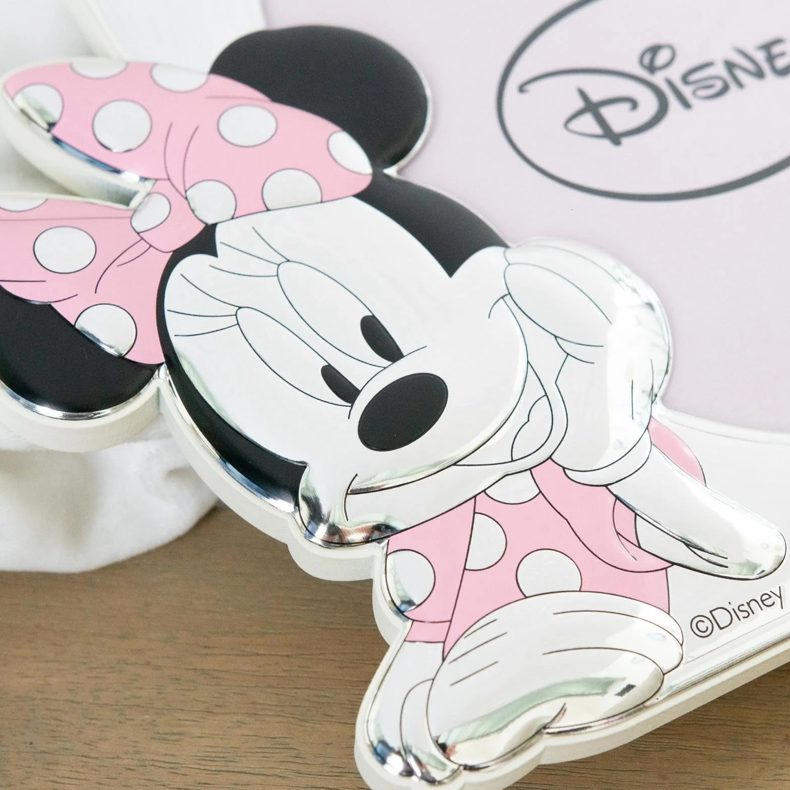VALENTI & CO. Disney Baby - Minnie Mouse - Idea Regalo Cornice Porta Foto da Tavolo in Argento per Neonato e Bambina