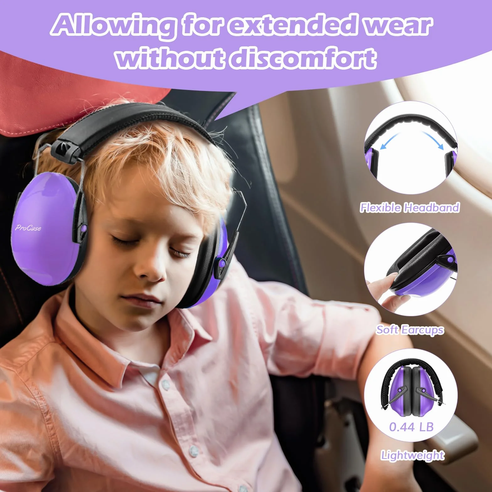 ProCase Cuffie Antirumore Bambini 1 Pezzi, NRR 21 dB Cuffie Comode Pieghevoli Regolabili per Proteggi I Tuoi Bambini dai Rumori Forti Fuoco D'artificio Concerto Aereo Dormire -Viola