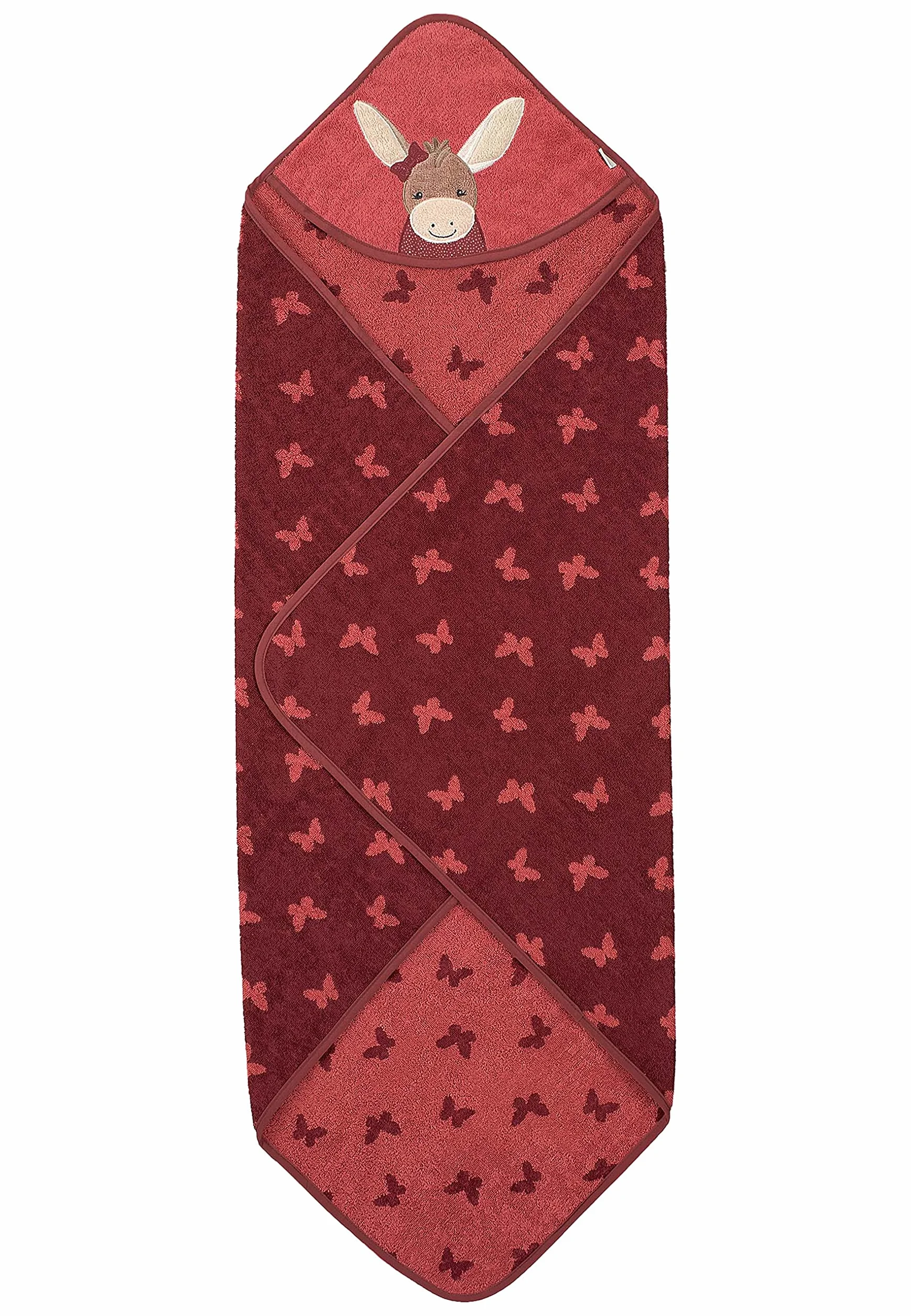Sterntaler Emmily - Asciugamano da bagno con cappuccio, motivo: farfalle, 100 x 100 cm, colore: Rosso chiaro