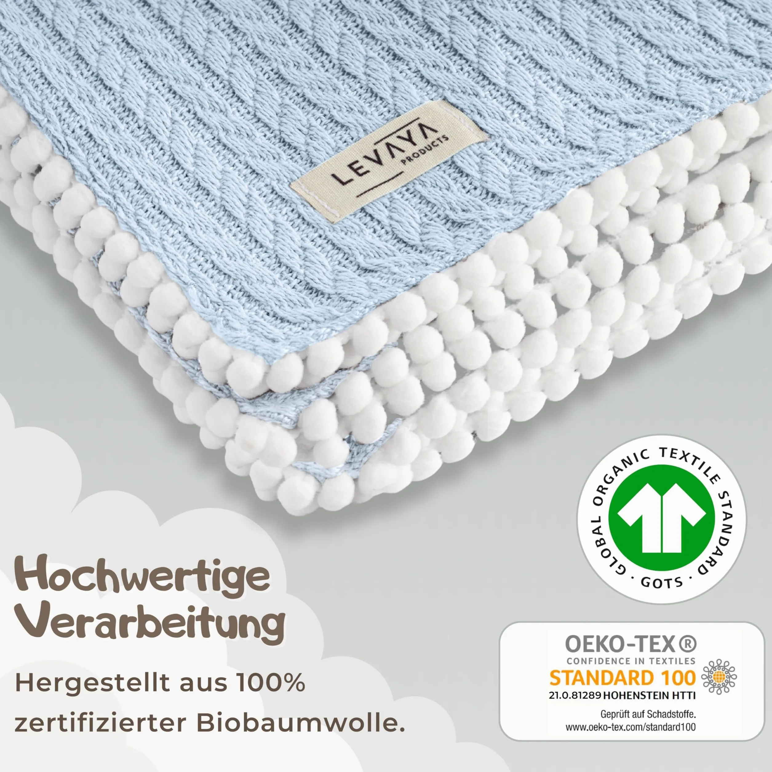 Coperta per neonati in 100% cotone biologico, 120 x 90 cm, lavorata a maglia e coperta per ragazze e ragazzi, extra morbida e traspirante, regalo di nascita, certificato Oeko-TEX