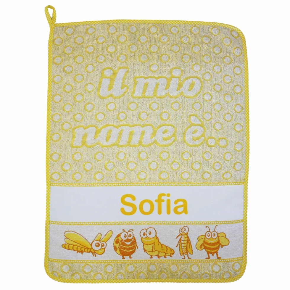 Bubabù ASILO PERSONALIZZATO CON NOME asciugamano cm.40x55 con fascia PERSONALIZZATI Cotone 100% Made in Italy (GIALLO) - INDICA IL NOME CON MESSAGGIO CONSEGNA TEMPESTIVA