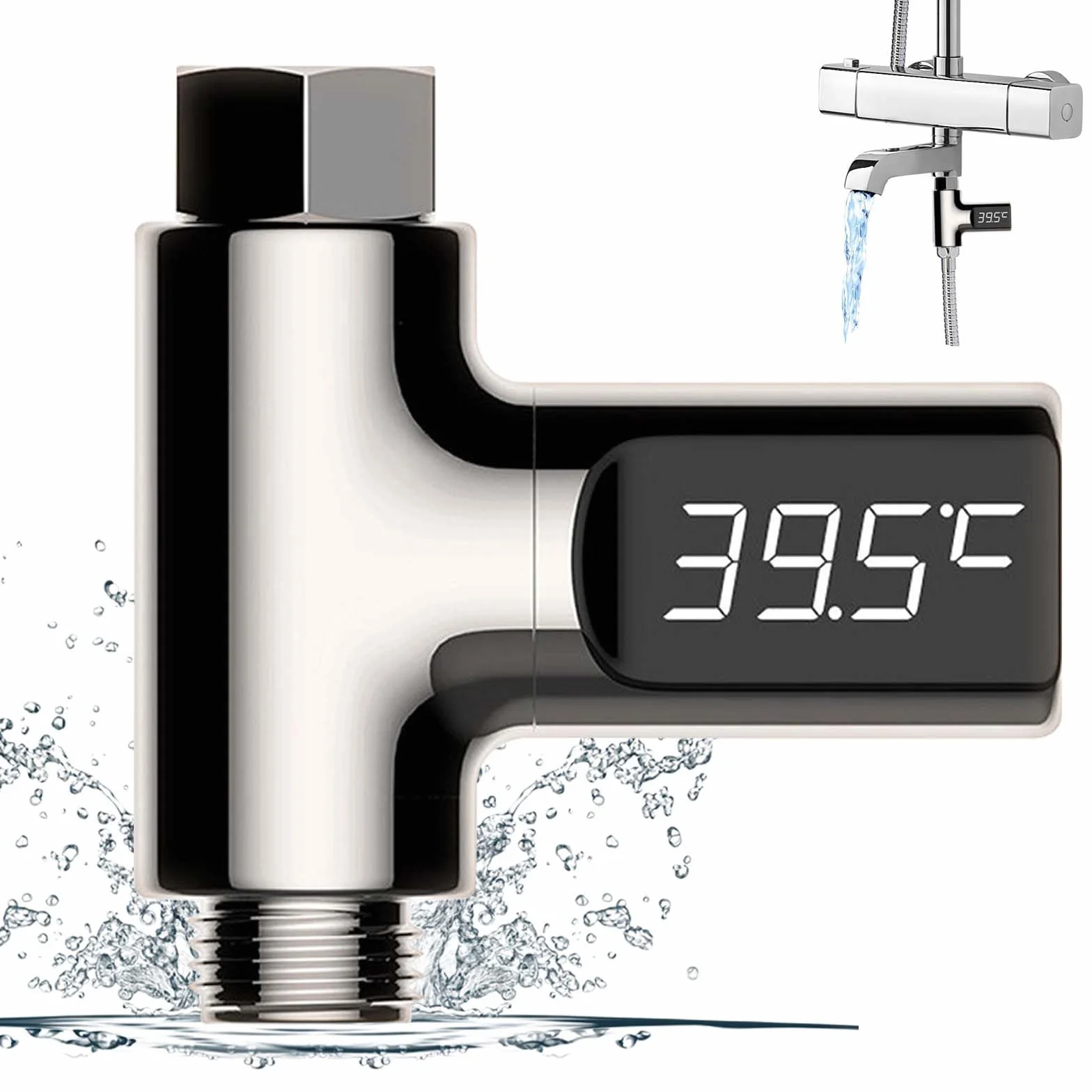 Molbory Termometro da bagno digitale a LED, 5 – 85 ℃, in tempo reale, flusso d'acqua con schermo girevole a 360°, termometro per acqua per bambini, termometro per doccia