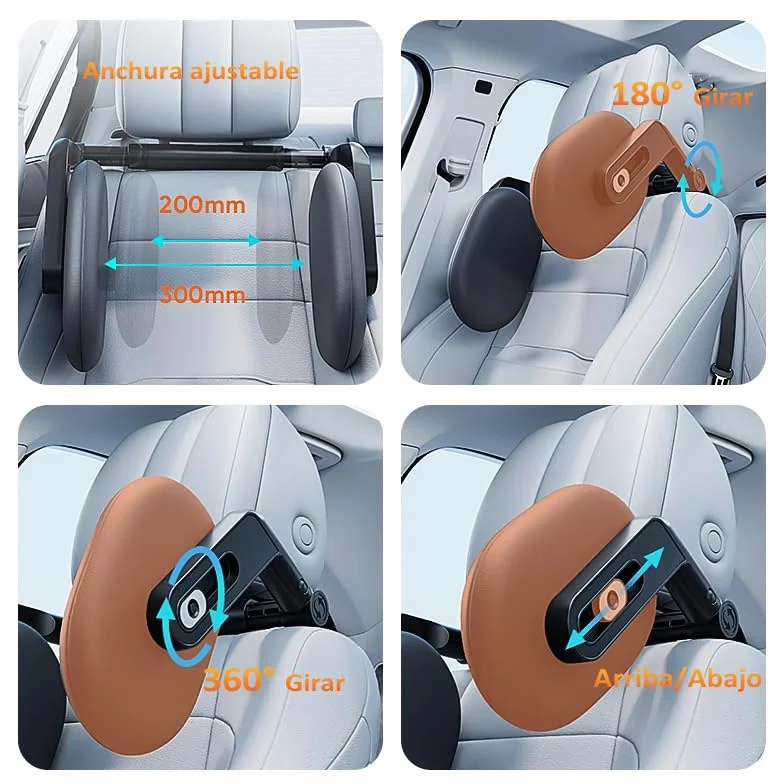 Cuscino multifunzione per auto con aste a tre assi e doppio gancio, morbida schiuma di memoria, supporto per il collo rimovibile, per bambini, adulti, per la scuola