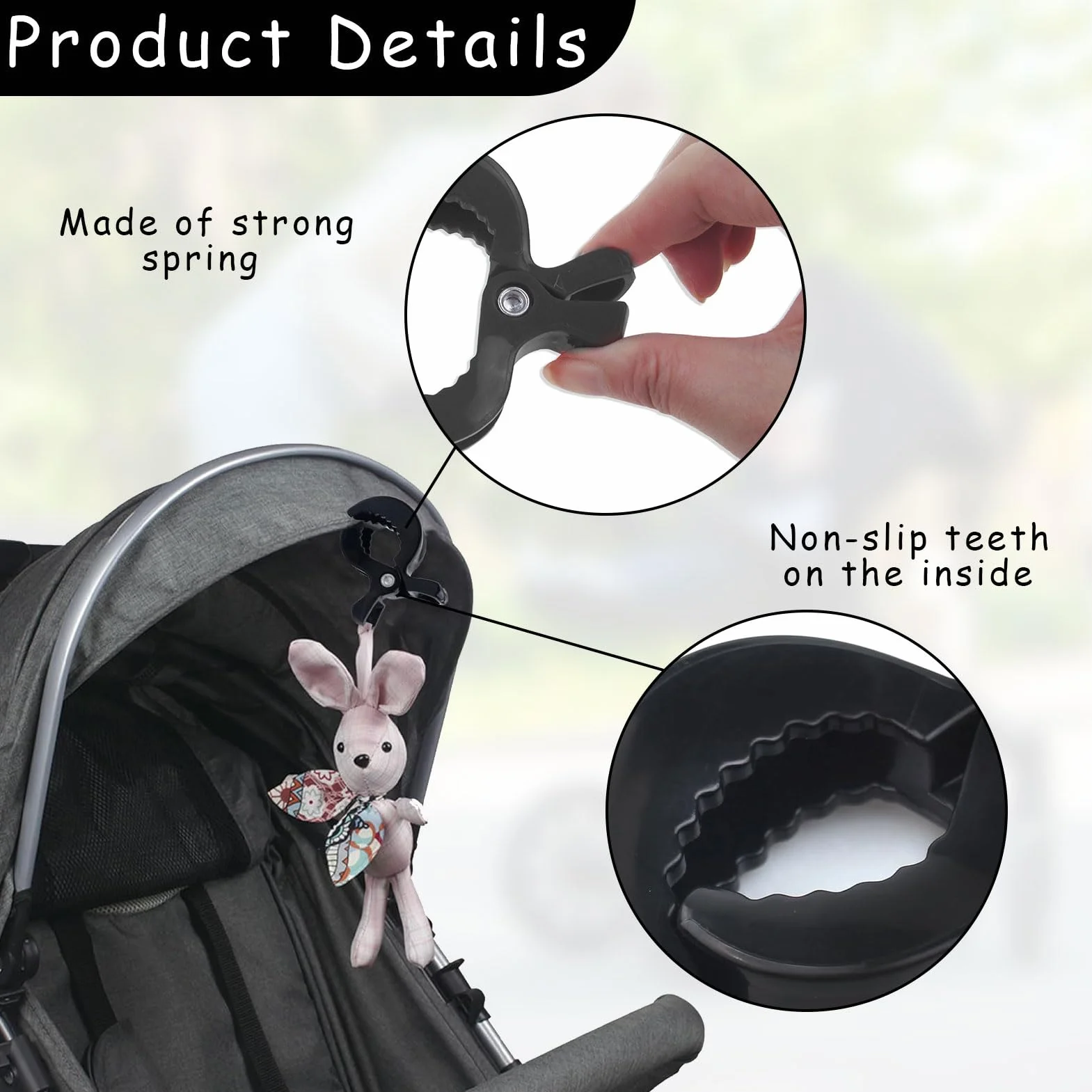 4 mollette per passeggino, clip per passeggino, clip universali, clip per il fissaggio di giocattoli, per passeggini, sedie a sdraio, sedie a rotelle (nero)
