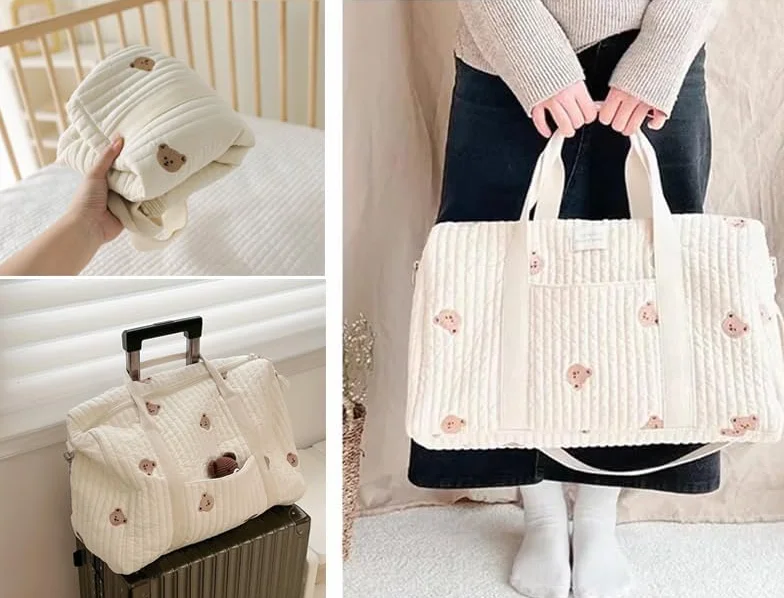 Generisch Embroidery Baby Changing Bag, elegante borsa da viaggio in cotone, grande capacità, borsa da viaggio, borsa per la mamma, borsa per la mamma, borsa portatile leggera, borsa per la mamma con