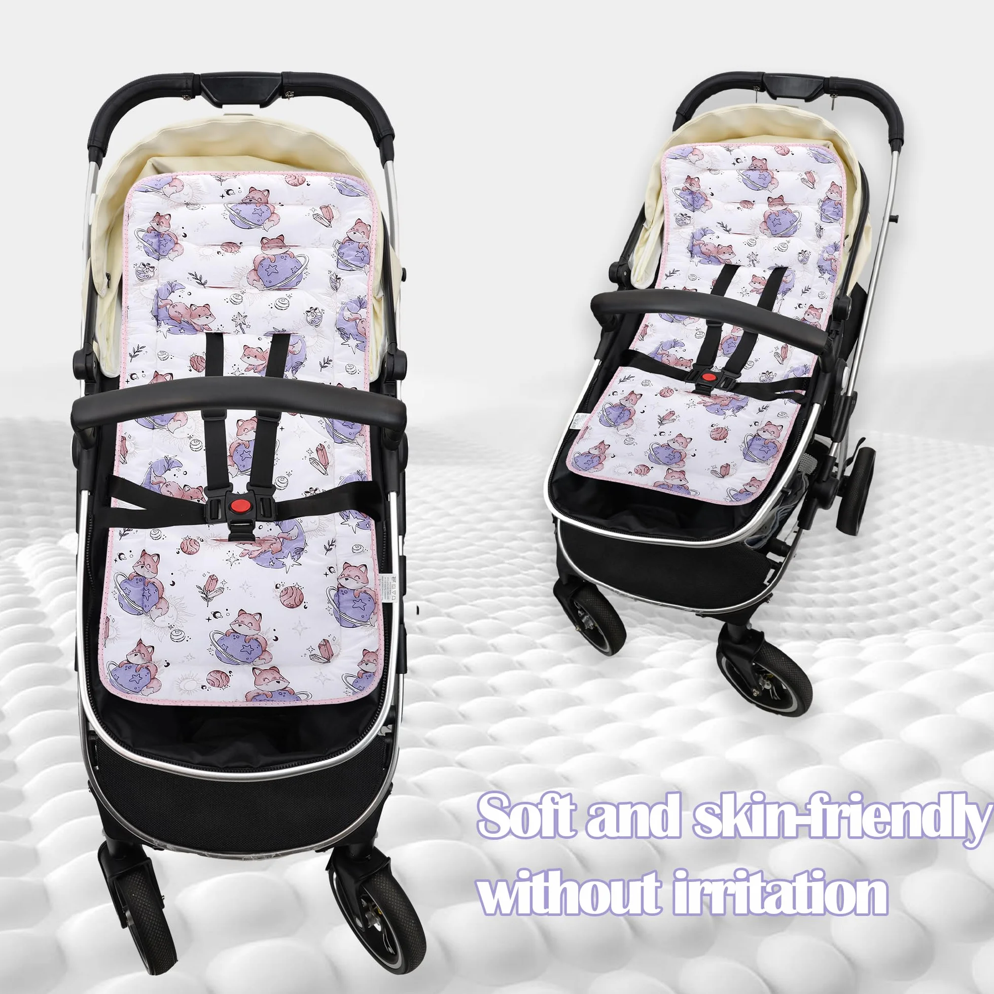 LAT Materassino per Passeggino Universale, Copriseduta Passeggino Universale, Reversibile, Morbido e Traspirante Coprisedile per Passeggini, Seggiolini Auto, Culle e Seggioloni (Pianeta Volpe)