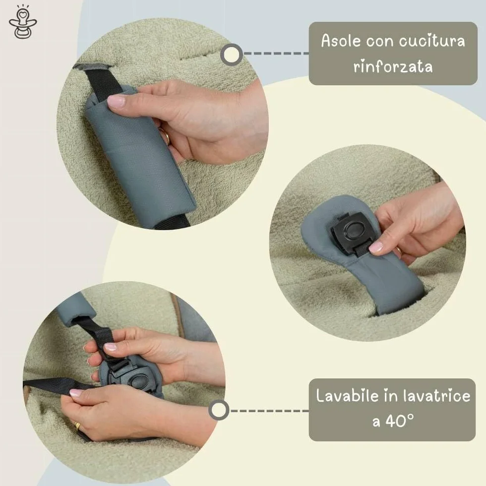 Passeggino Estivo in Spugna di Cotone 100% Certificato Oeko Tex Leggero Traspirante Antisudore per Bambini e Neonati - Made in Italy (Grigio)