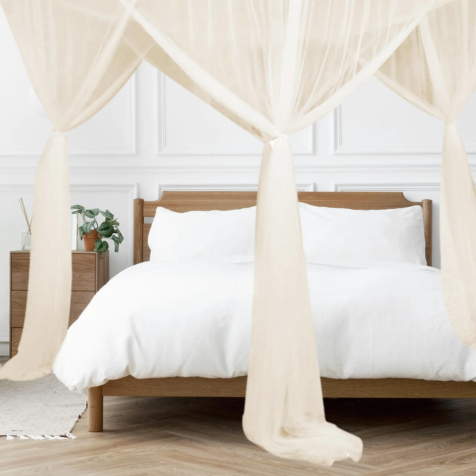 Baoblaze Tenda a baldacchino con 4 pali ad angolo, zanzariera, letto matrimoniale e singolo, zanzariera, letto matrimoniale per casa, cameretta dei bambini, viaggio all'aperto, beige