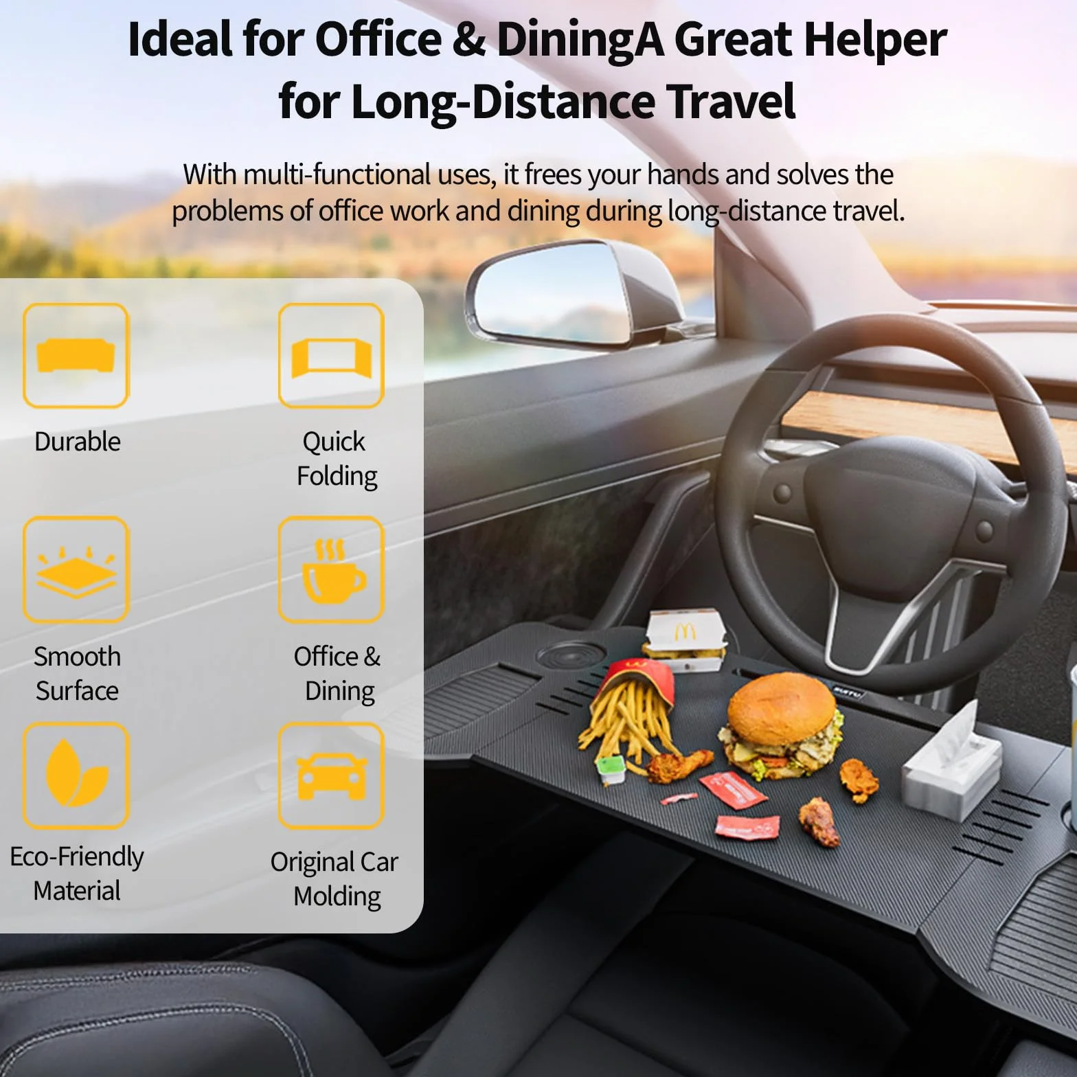 Vassoio pieghevole e scrivania per computer portatili in auto, vassoio per passeggeri, tavolo da pranzo per volante, vassoio per sedile posteriore dell'auto, per viaggi, lavoro e campeggio