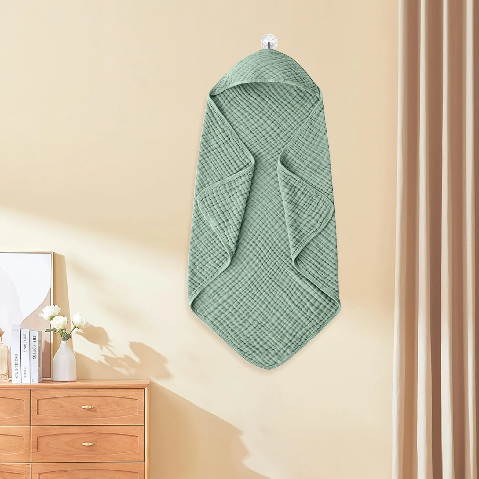 Asciugamano con Cappuccio per Neonati 80 x 80 cm Cotone Mussola Accappatoio Neonato Morbido Super Assorbente Mantella da Bagno per Bambini Asciugamano per Regalo-Verde scuro