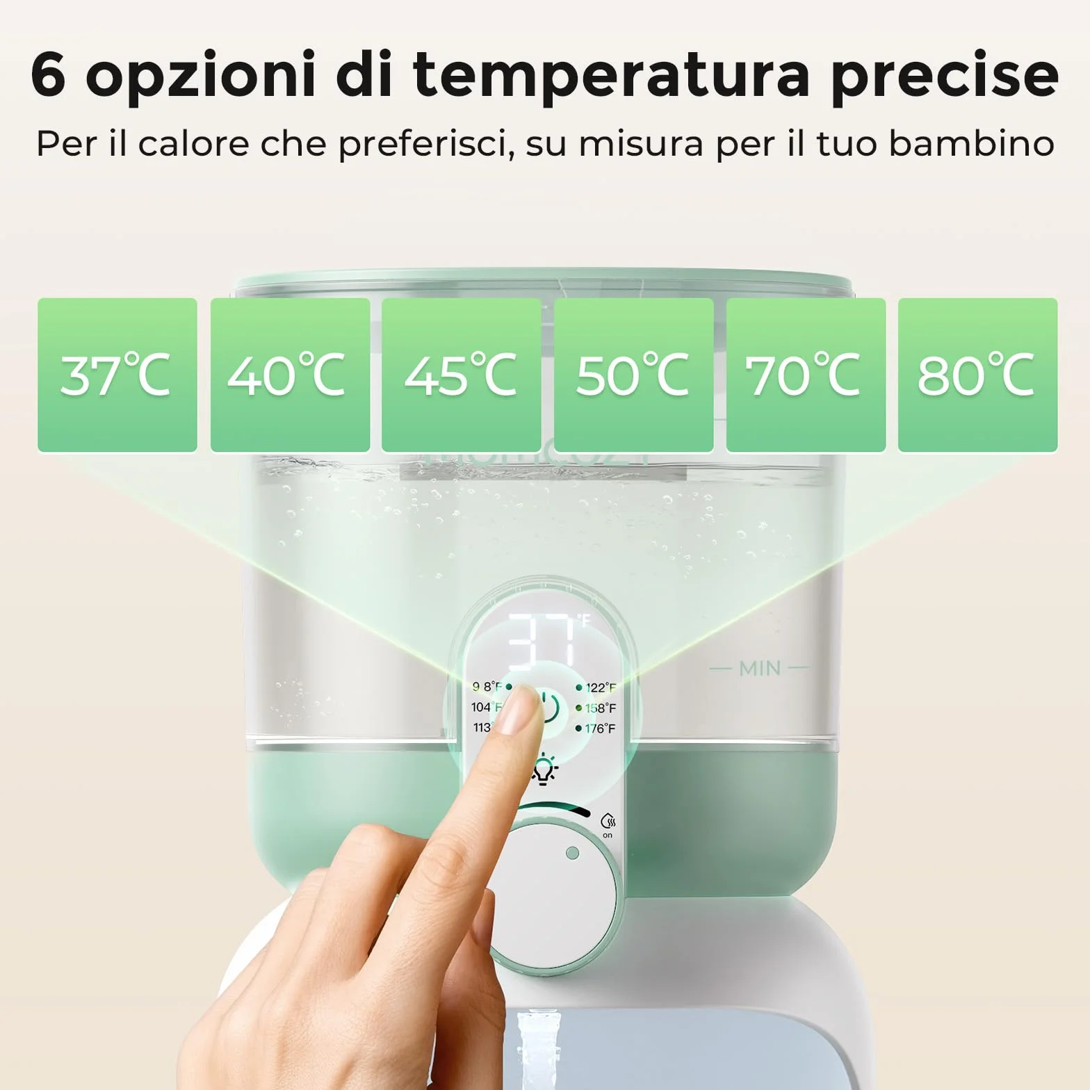 Momcozy Scaldacqua Istantaneo con Doppia Luce per Poppate Notturne, Scaldabiberon per Formula, Preparatore Latte in Polvere 1685 ML, Dispenser con 6 Temperature