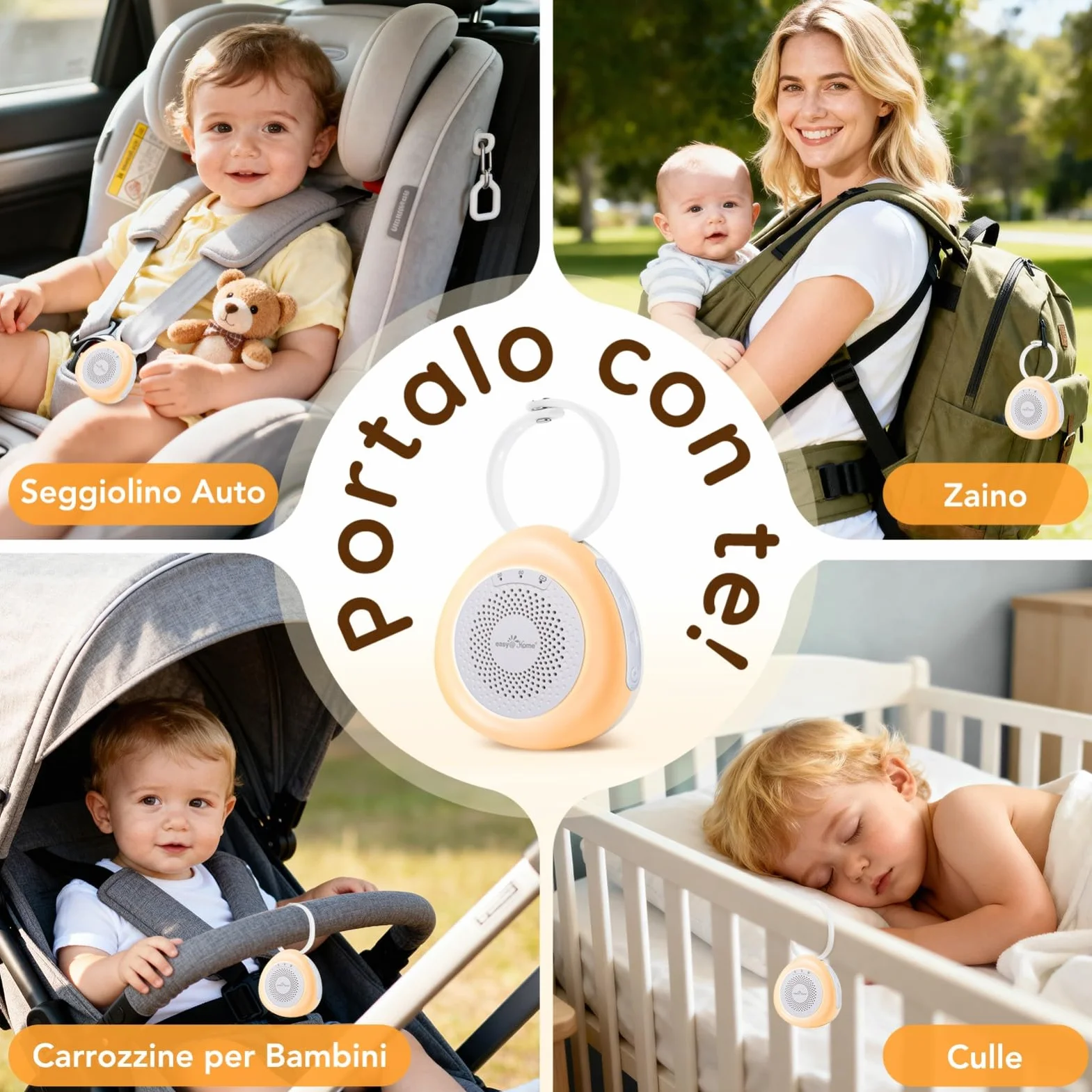 Easy@Home Macchina per Rumori Bianchi Portatile con 30 Suoni Rilassanti, Timer Automatico e Luce Notturna | Ideale per Neonati e Adulti, Generatore di Rumore Bianco per Dormire e Rilassarsi