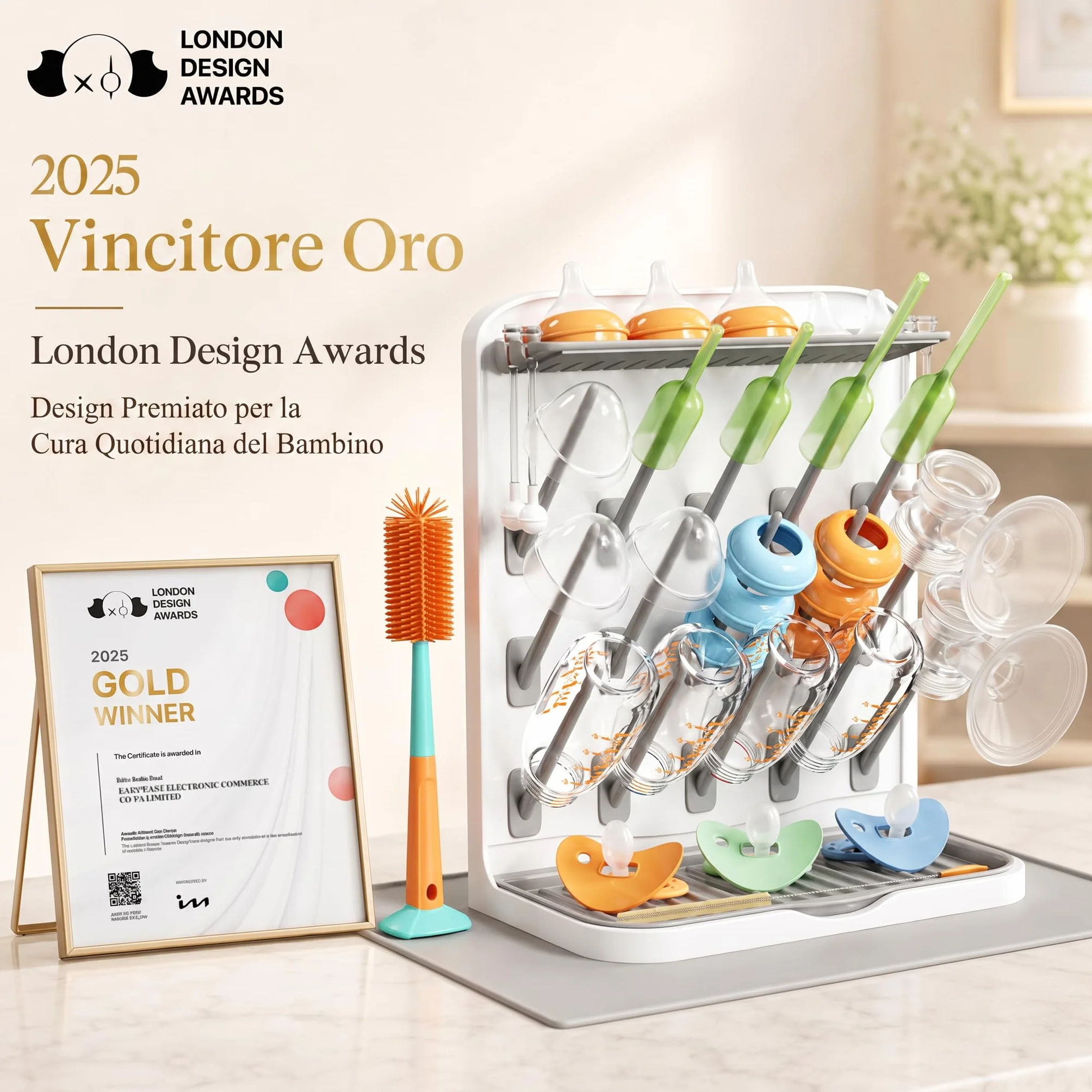 Lifewit Grande Scolabiberon con Tappetino Drenante, Scolabiberon Verticale con 15 Ganci e Contenitore per Tettarelle Rimovibile, Adatto a Cannucce a Pressione e Accessori per Tiralatte