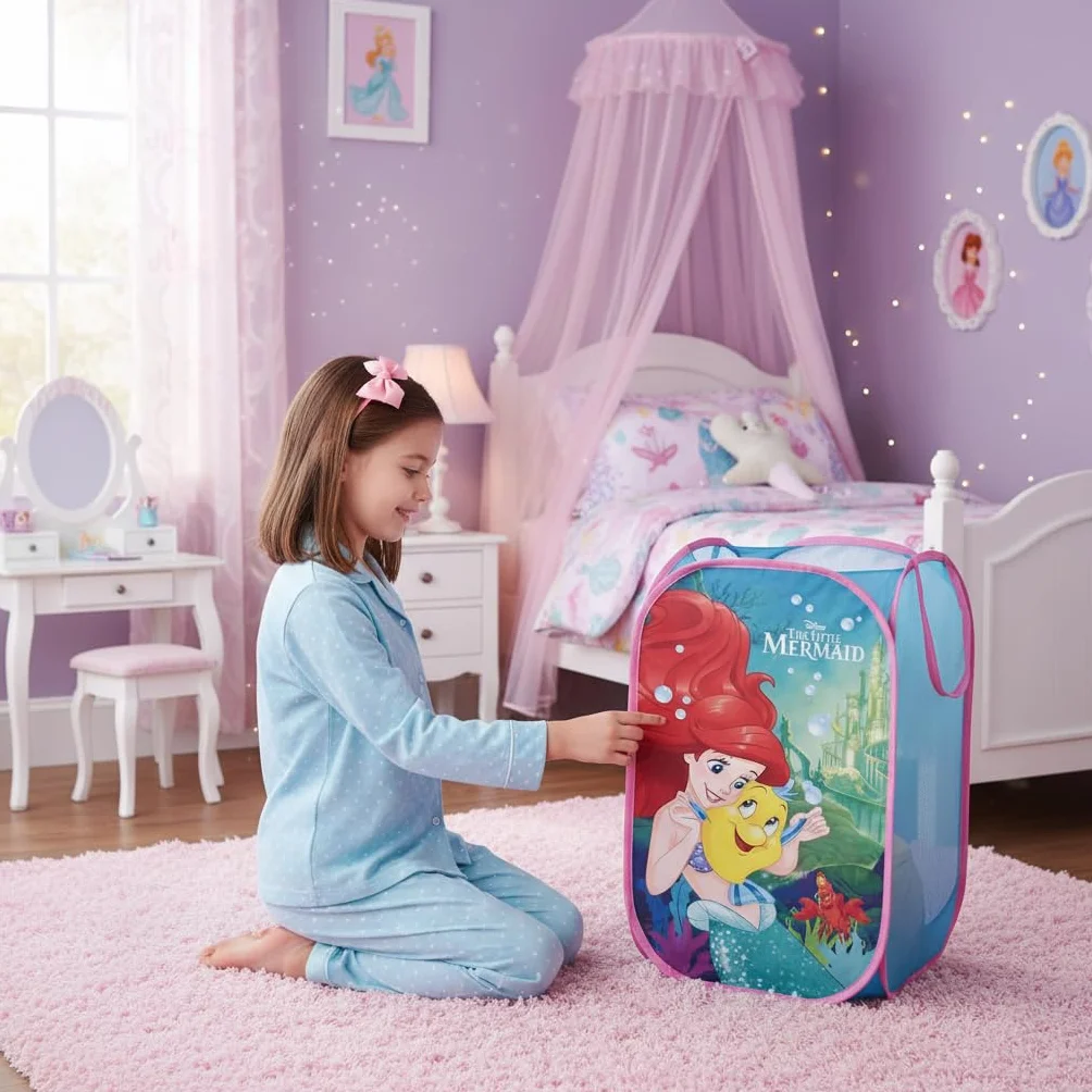 SUPERDIVER - Cesto pieghevole di Ariel La Sirenetta - Licenza Ufficiale Disney The Little Mermaid - Perfetto per giocattoli e vestiti - 36x36x58 cm - Ideale per bambini e bambine.