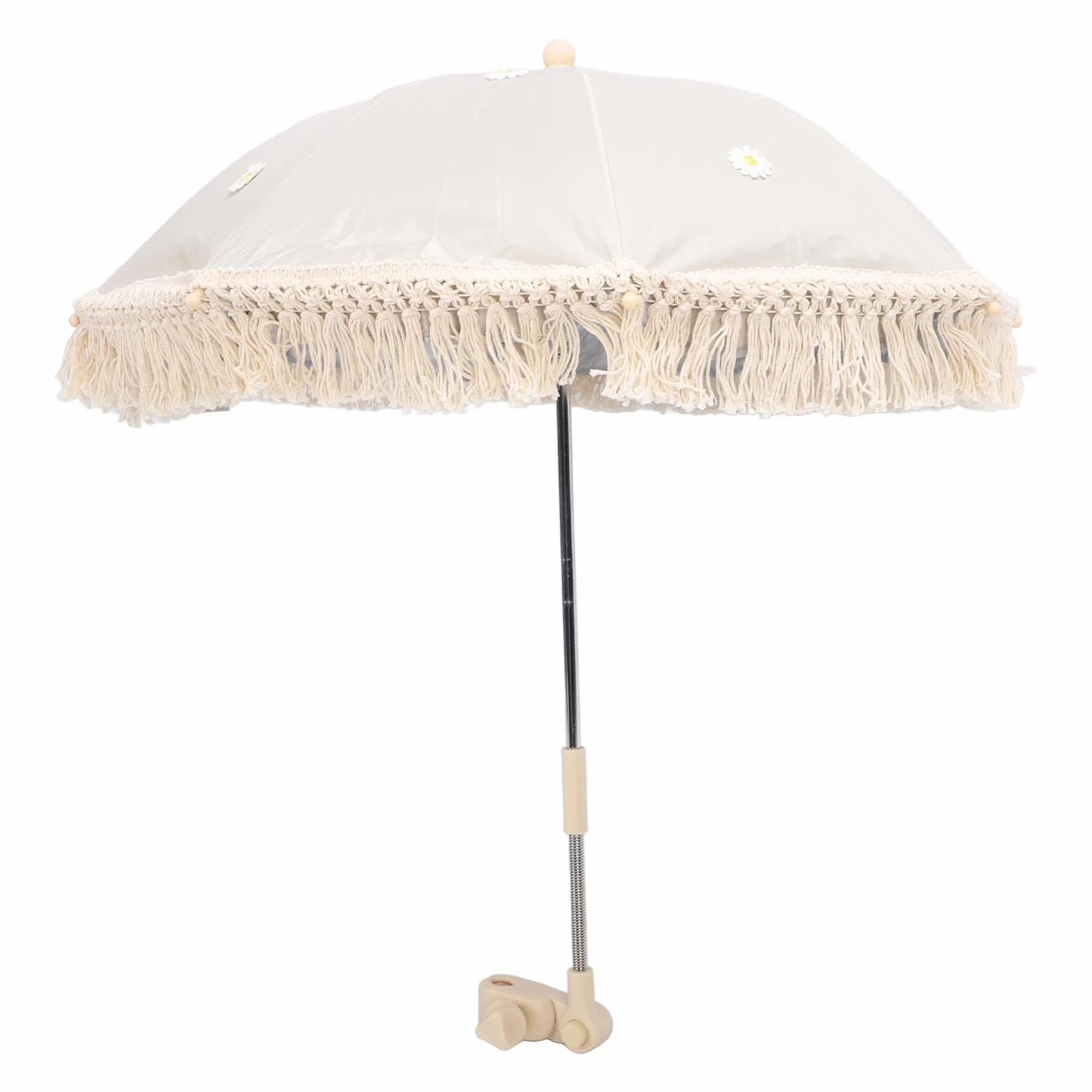 Ombrellone parasole per bambini, resistente ai raggi UV, per bambini, spiaggia, con nappe per passeggino, passeggino, tribune (beige con piccolo crisantemo)