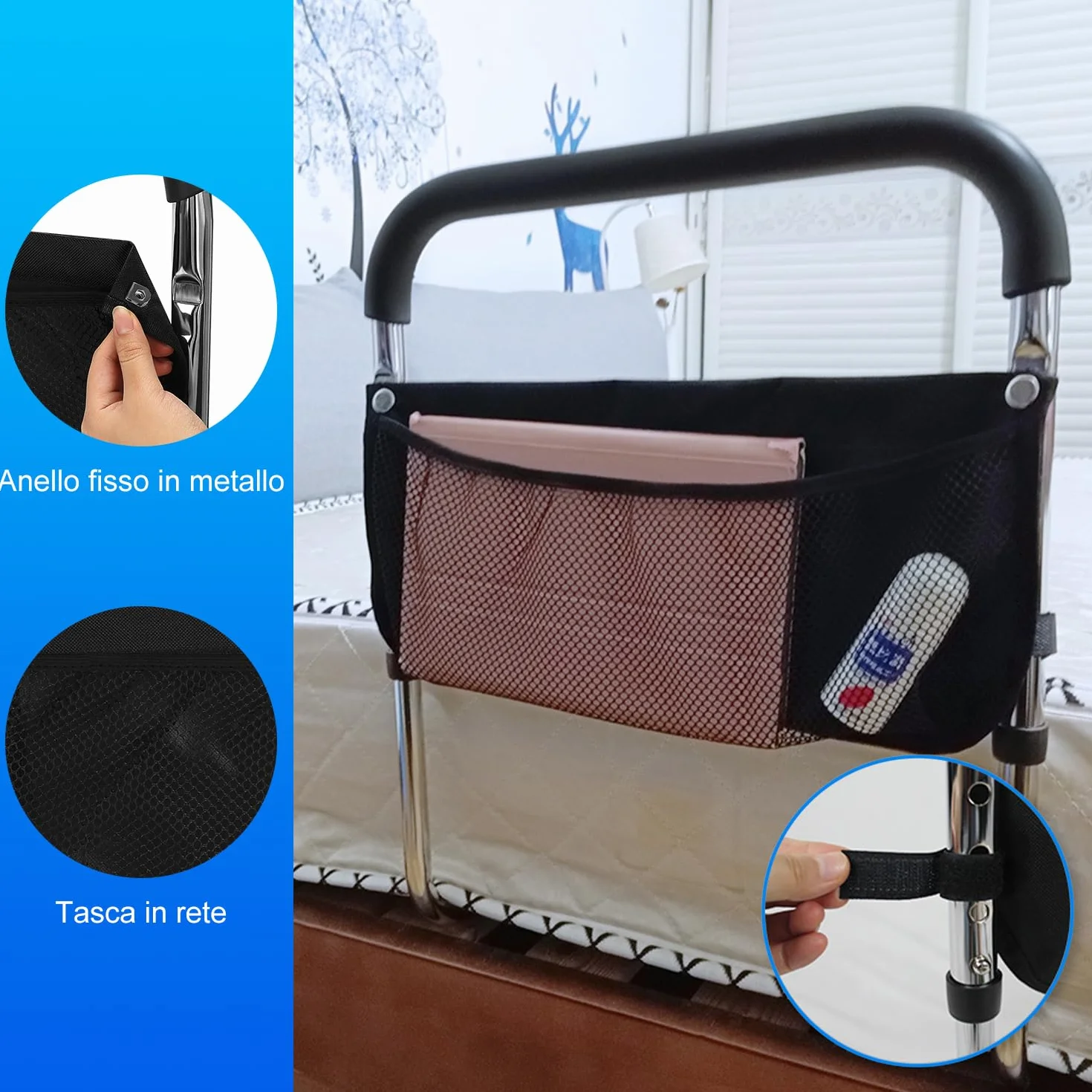 supregear Sponde Letto Anziani, Sbarra Letto Lega di Alluminio Portatile Barriera Letto Regolabili in Altezza per Anziani e Disabili Gravidanza con Stoccaggio Sacchetto e Fissaggio Cinghia