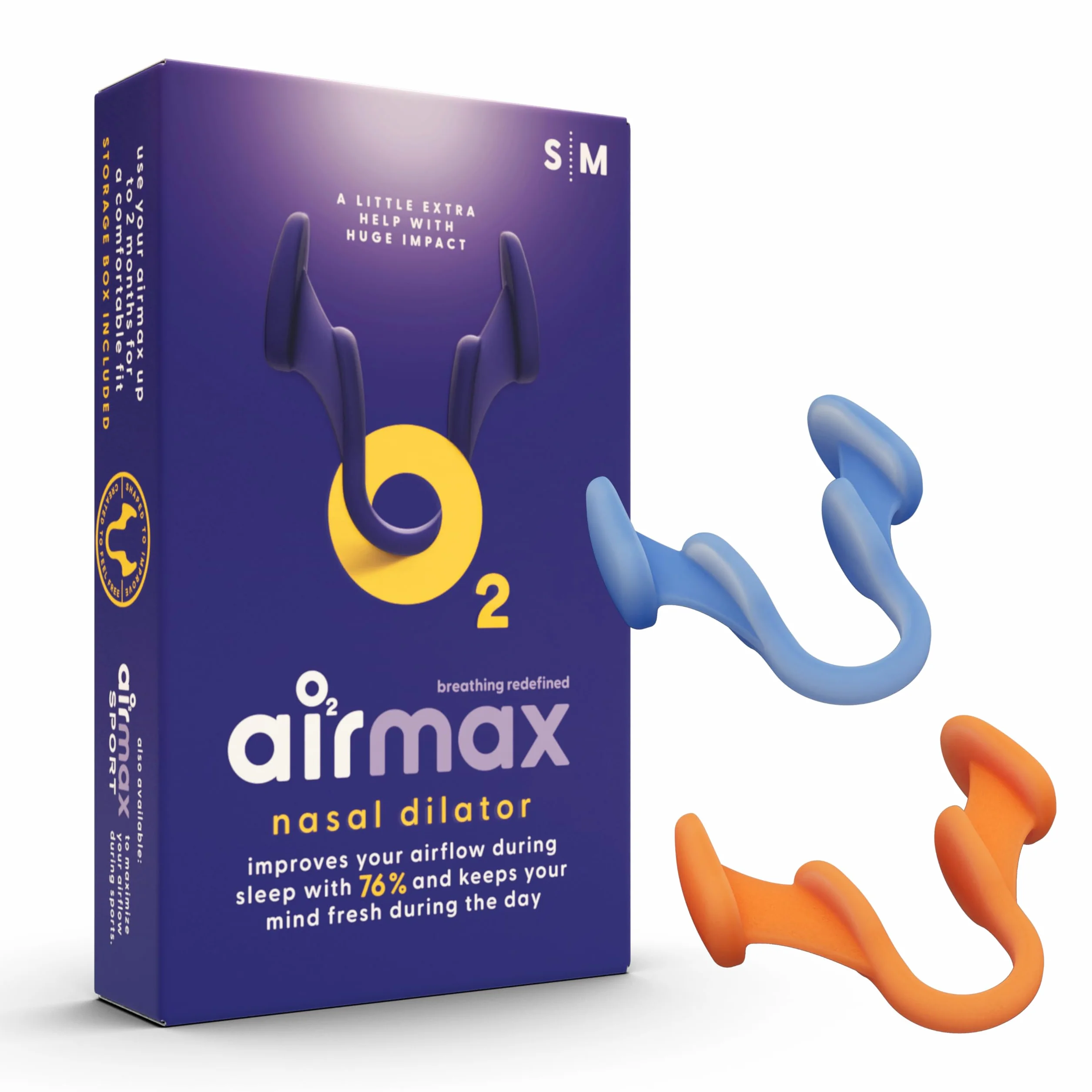 Air Max dilatatore nasale - Pacchetto di Prova - Dispositivo anti russamento - 76% Flusso d’Aria per Respirare Meglio | Misura garantita (1x Small & 1x Medium)