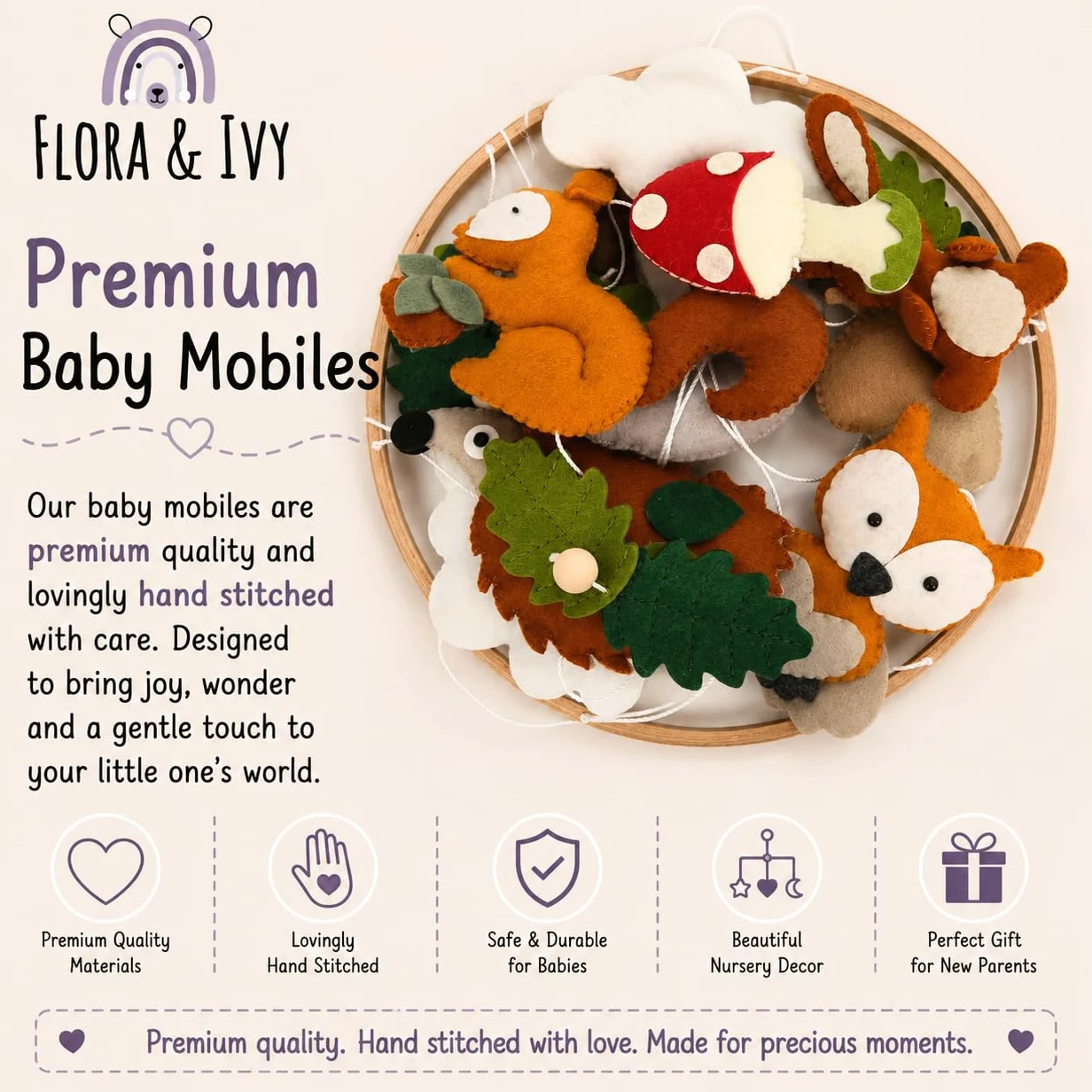 Woodland Mobile per culla – Una giostrina colorata neutra ad alto contrasto per culla con creature del bosco