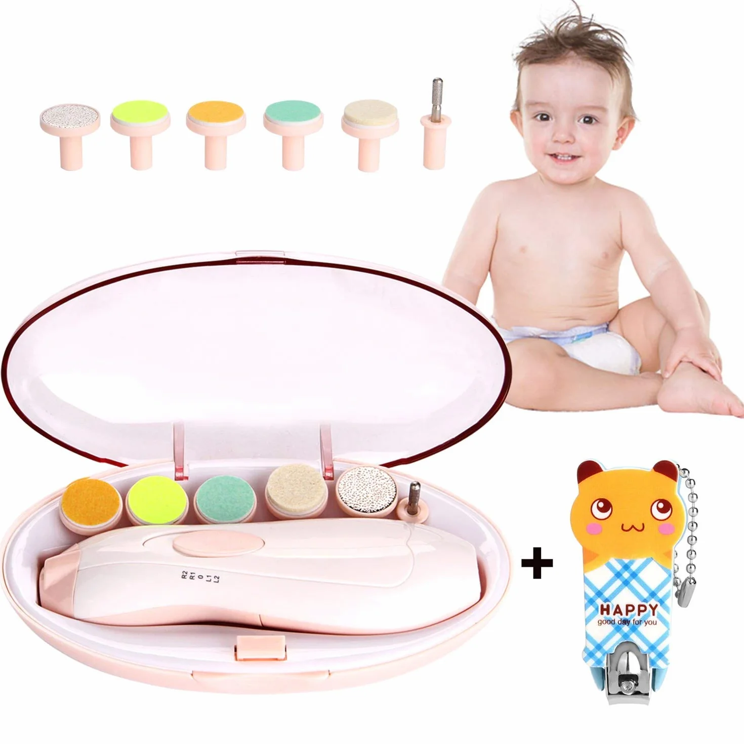 WADEO Tagliaunghie Neonati Elettrico, Lima Unghie Neonato Batteria Operato, Nail Trimmer per Bambini con LED Frontale & Silenzioso, Strumenti Sicuri per Cura Unghie Neonati