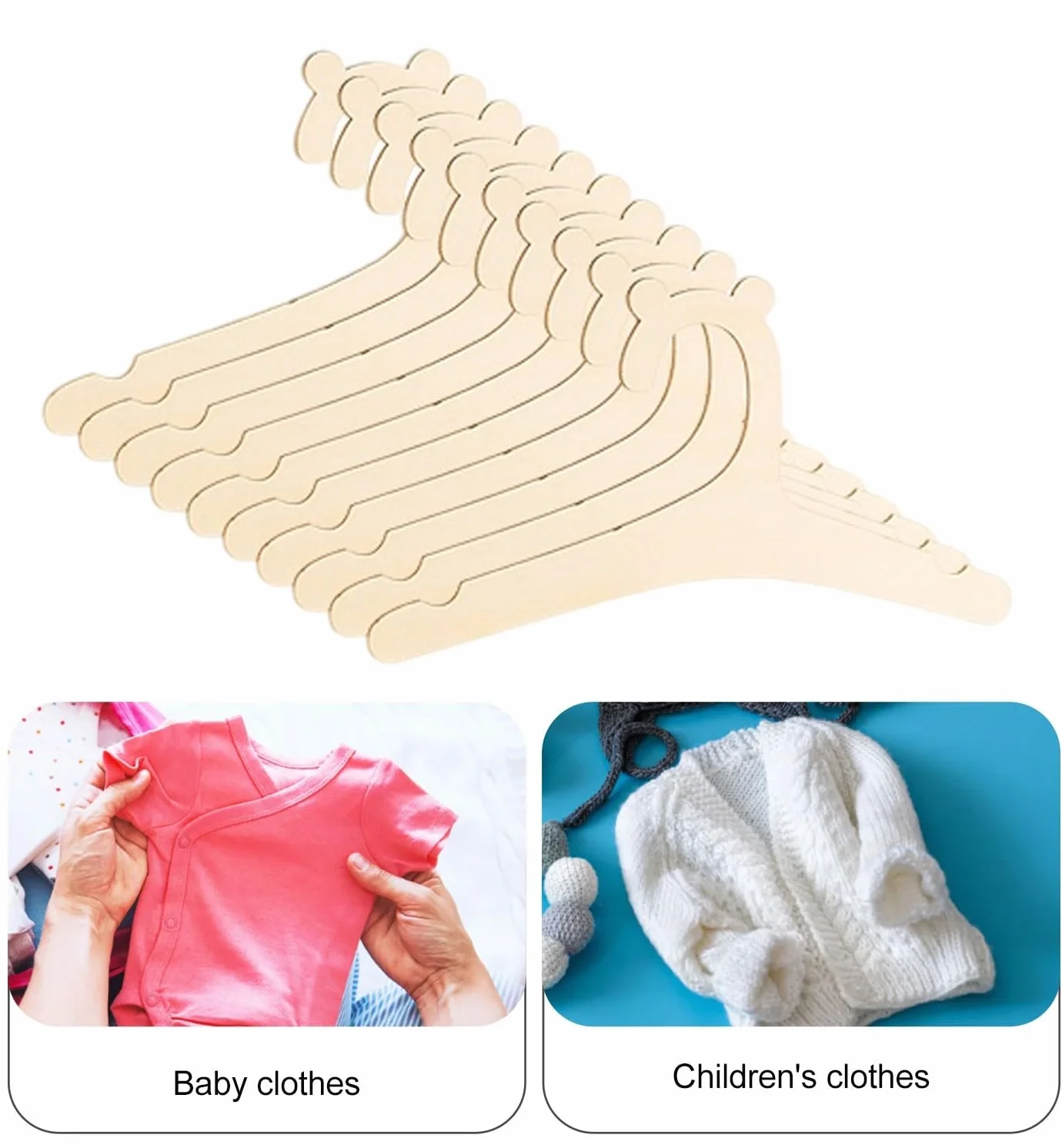 10 Pezzi Grucce in Legno per Bambini - Appendiabiti Antiscivolo Unisex per Vestiti da Bambino