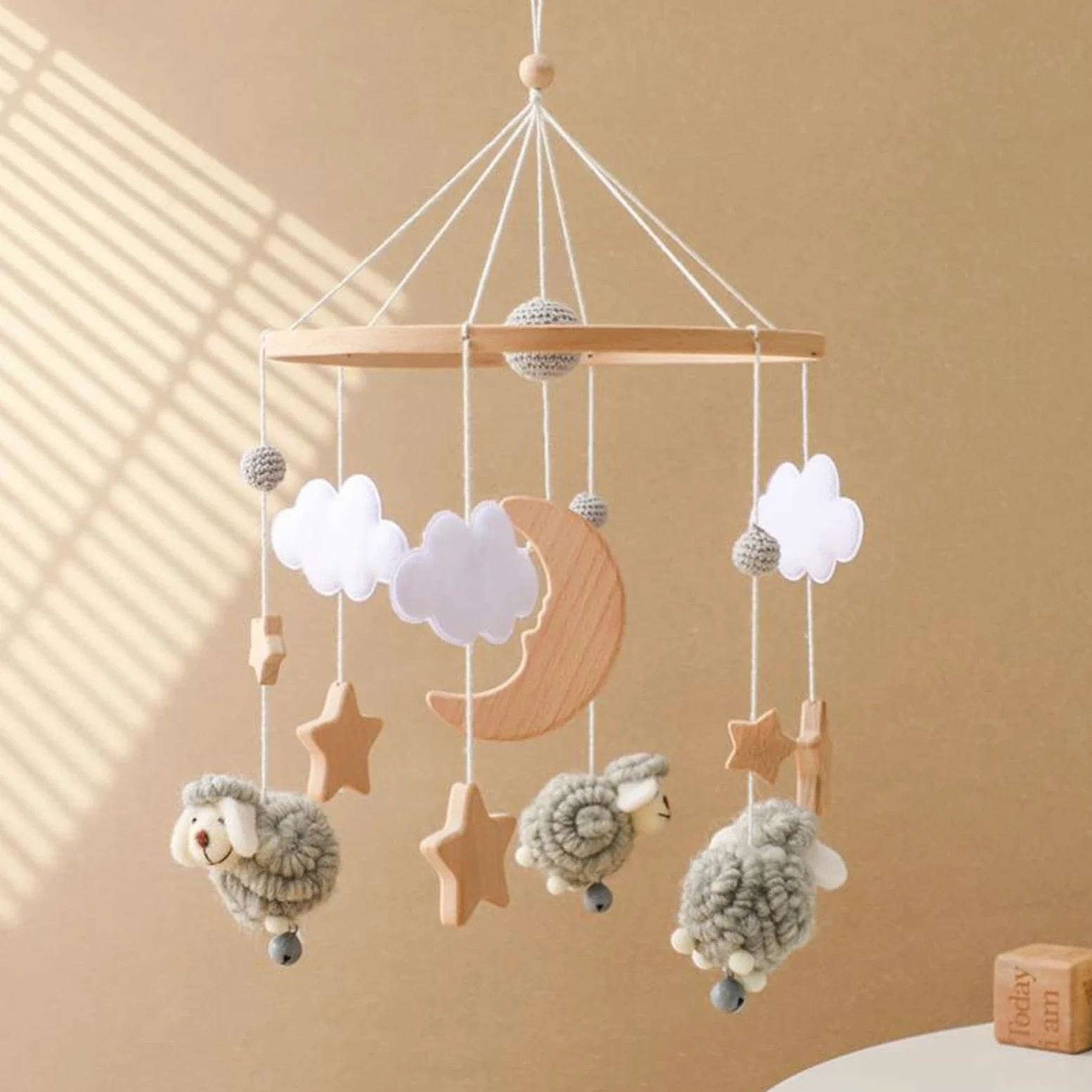 Almencla Giostrina per Culla, Sonagli per Neonati, Decorazioni per, Ornamenti in Feltro, Decorazione Da Appendere, Campanellino, grigio